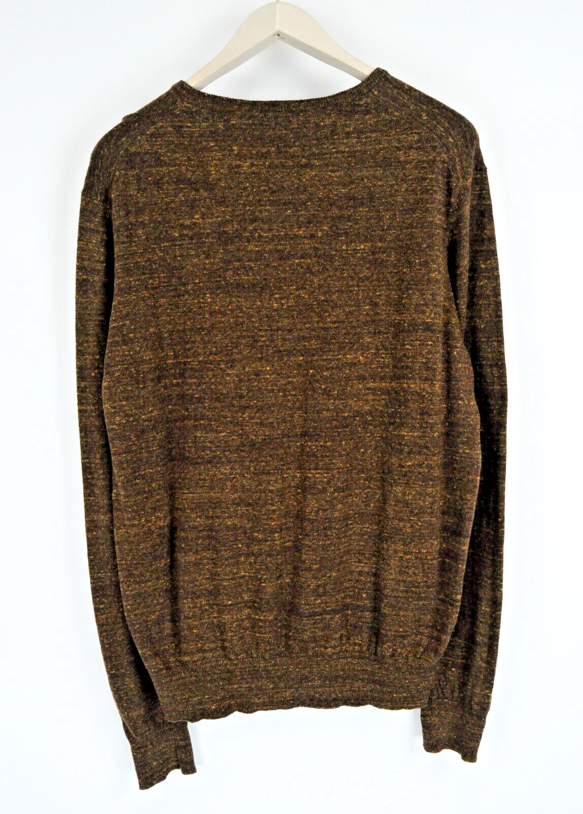 „STATE OF ART“ vyriškas L dydžio rudas medvilninis lininis megztinis su V formos iškirpte ilgomis rankovėmis 