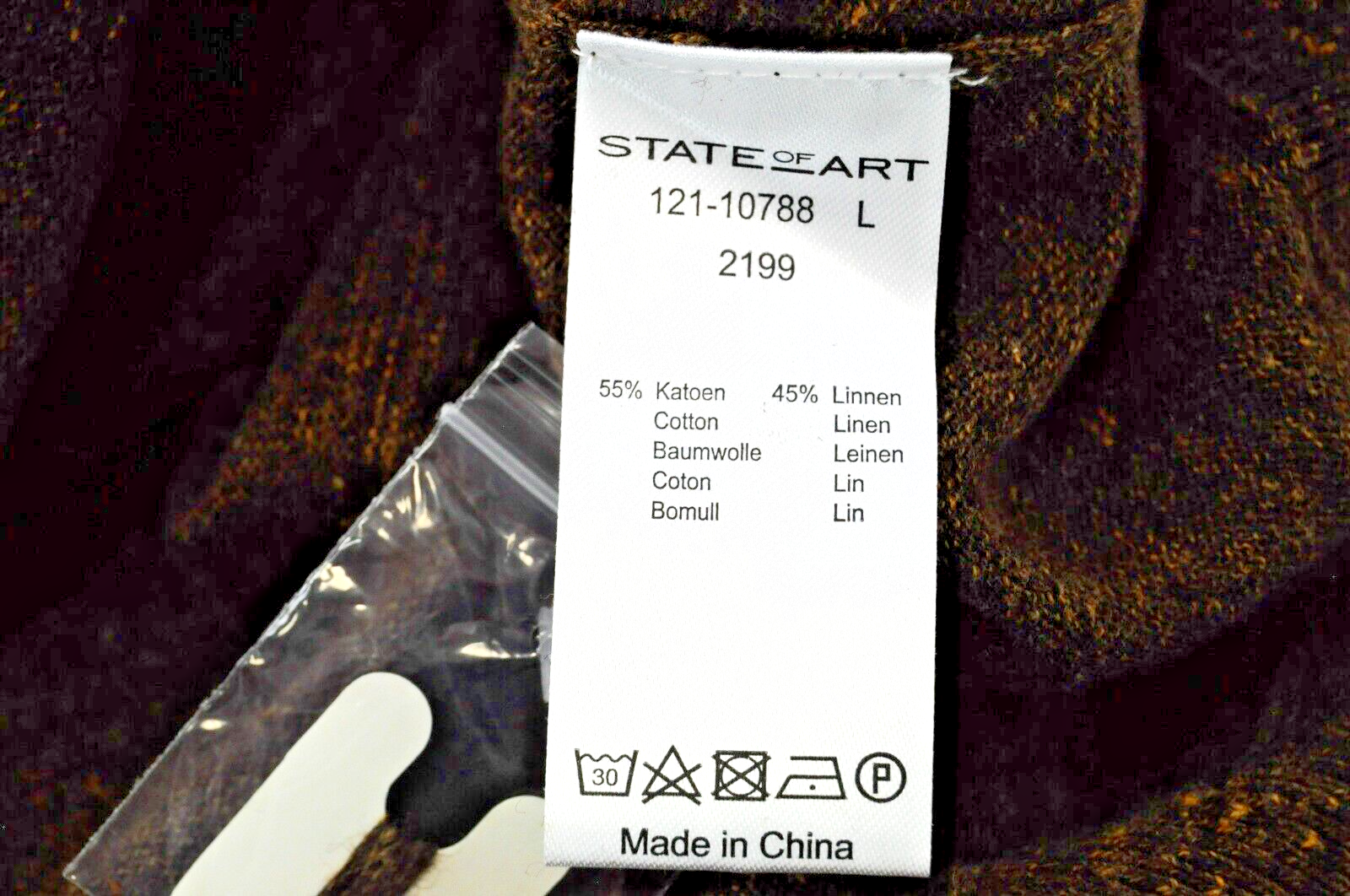 „STATE OF ART“ vyriškas L dydžio rudas medvilninis lininis megztinis su V formos iškirpte ilgomis rankovėmis 