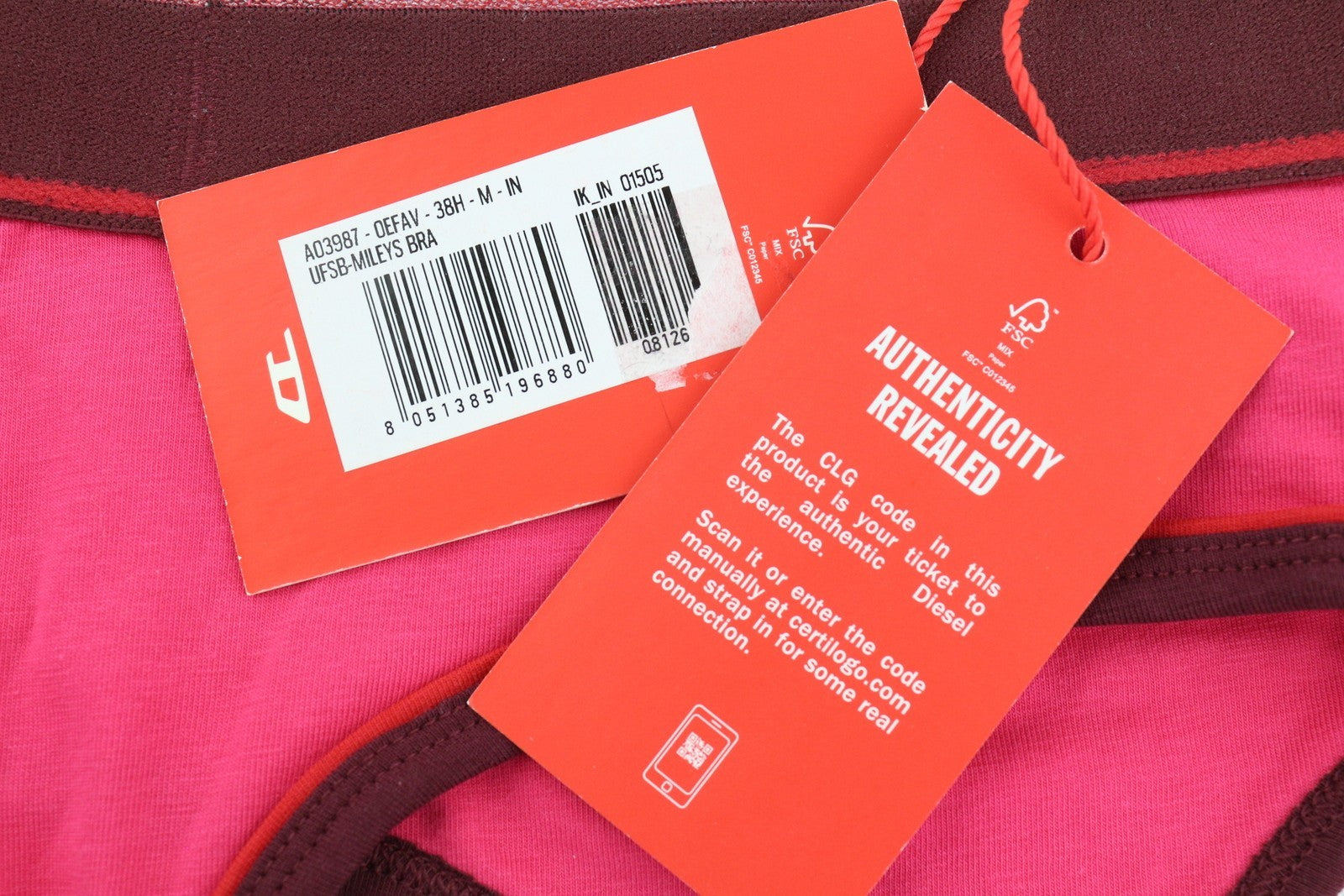 DIESEL Ufsb-Mileys moteriška sportinė liemenėlė M rožinė be rankovių apvaliu kaklu tampriu logotipu 