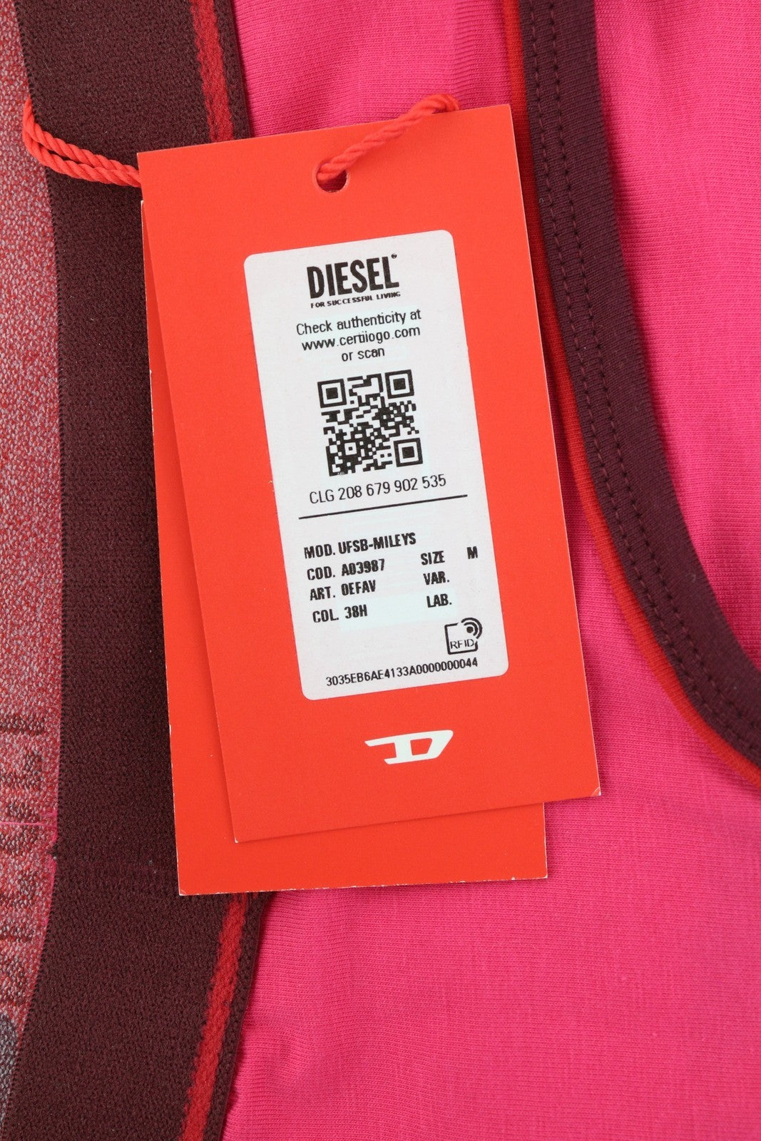 DIESEL Ufsb-Mileys moteriška sportinė liemenėlė M rožinė be rankovių apvaliu kaklu tampriu logotipu 