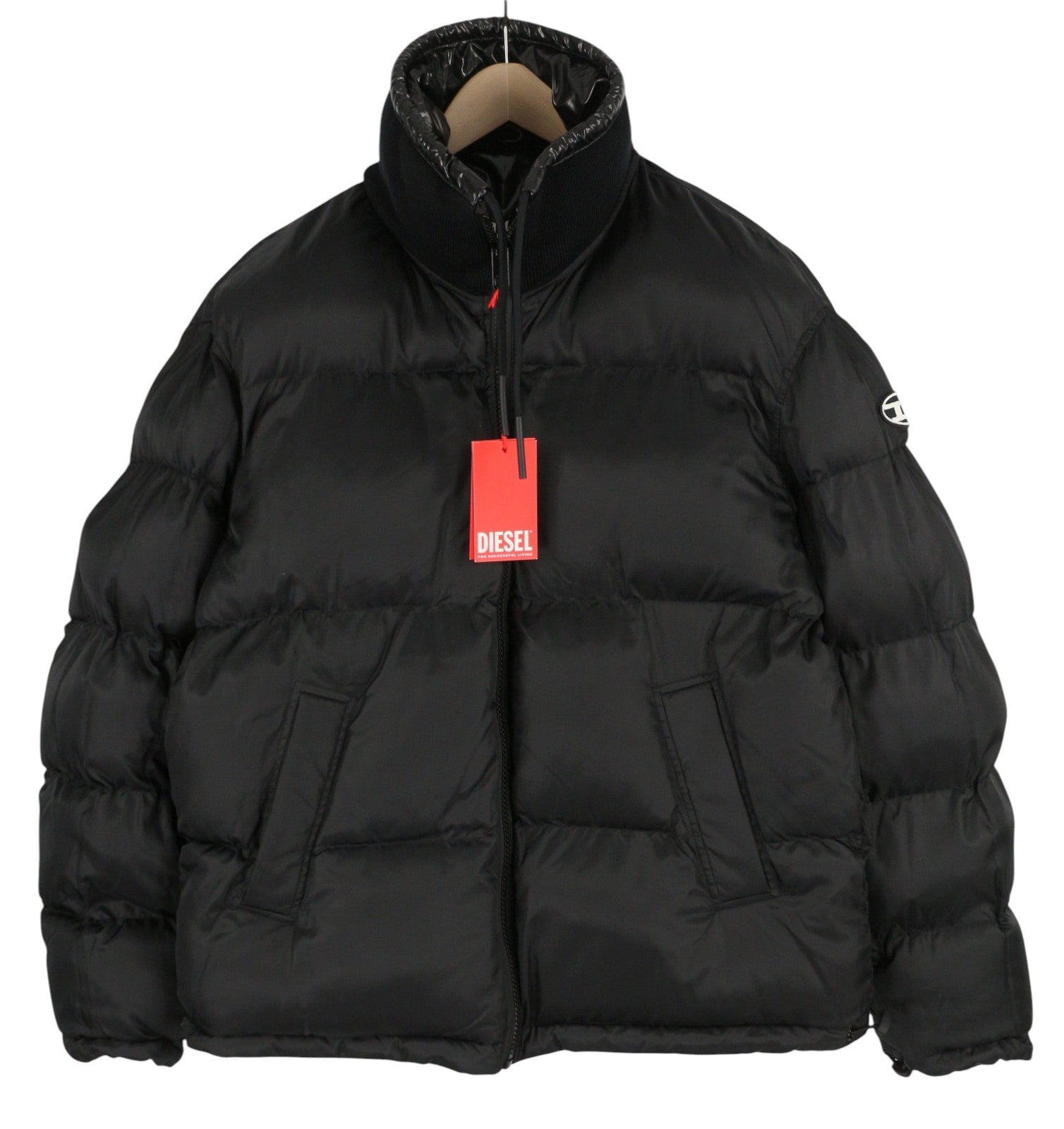 DIESEL W-Jupiter vyriška striukė L, juoda, dvipusė, blizganti, su logotipu, izoliuota, RRP 495 € 