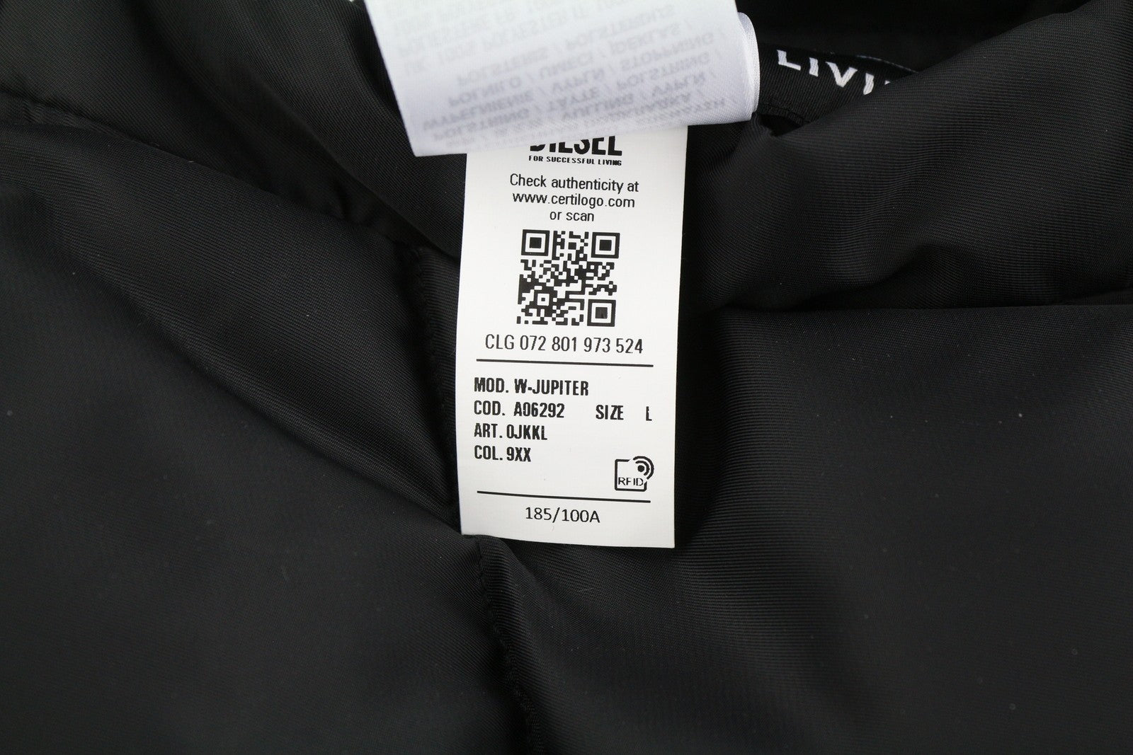 DIESEL W-Jupiter vyriška striukė L, juoda, dvipusė, blizganti, su logotipu, izoliuota, RRP 495 € 