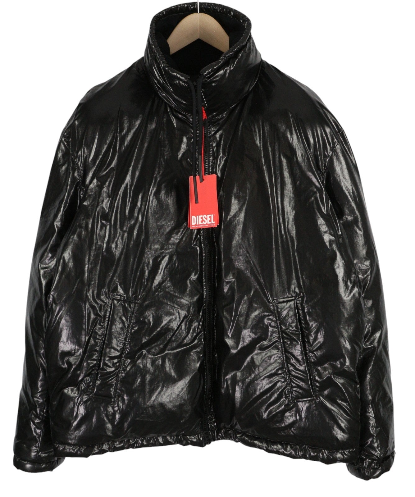 DIESEL W-Jupiter vyriška striukė L, juoda, dvipusė, blizganti, su logotipu, izoliuota, RRP 495 € 