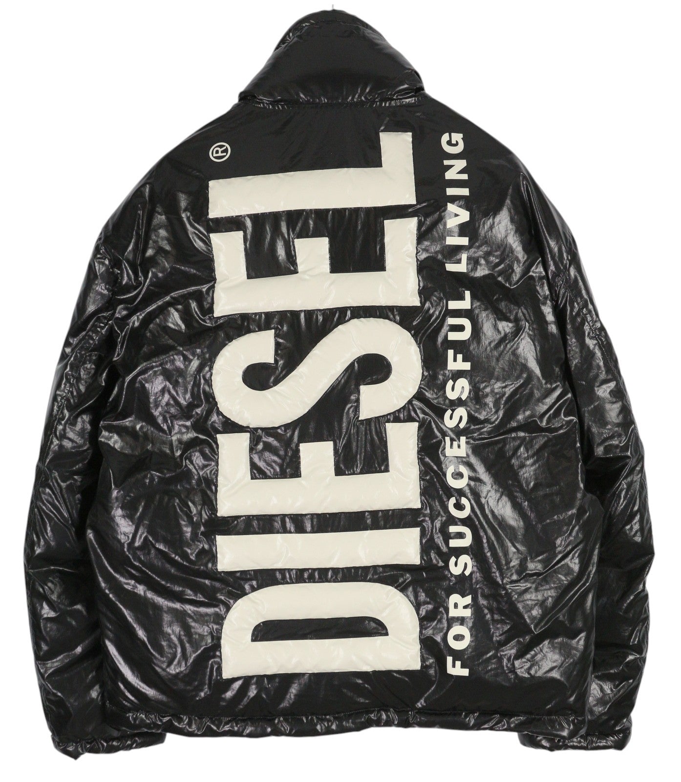 DIESEL W-Jupiter vyriška striukė L, juoda, dvipusė, blizganti, su logotipu, izoliuota, RRP 495 € 
