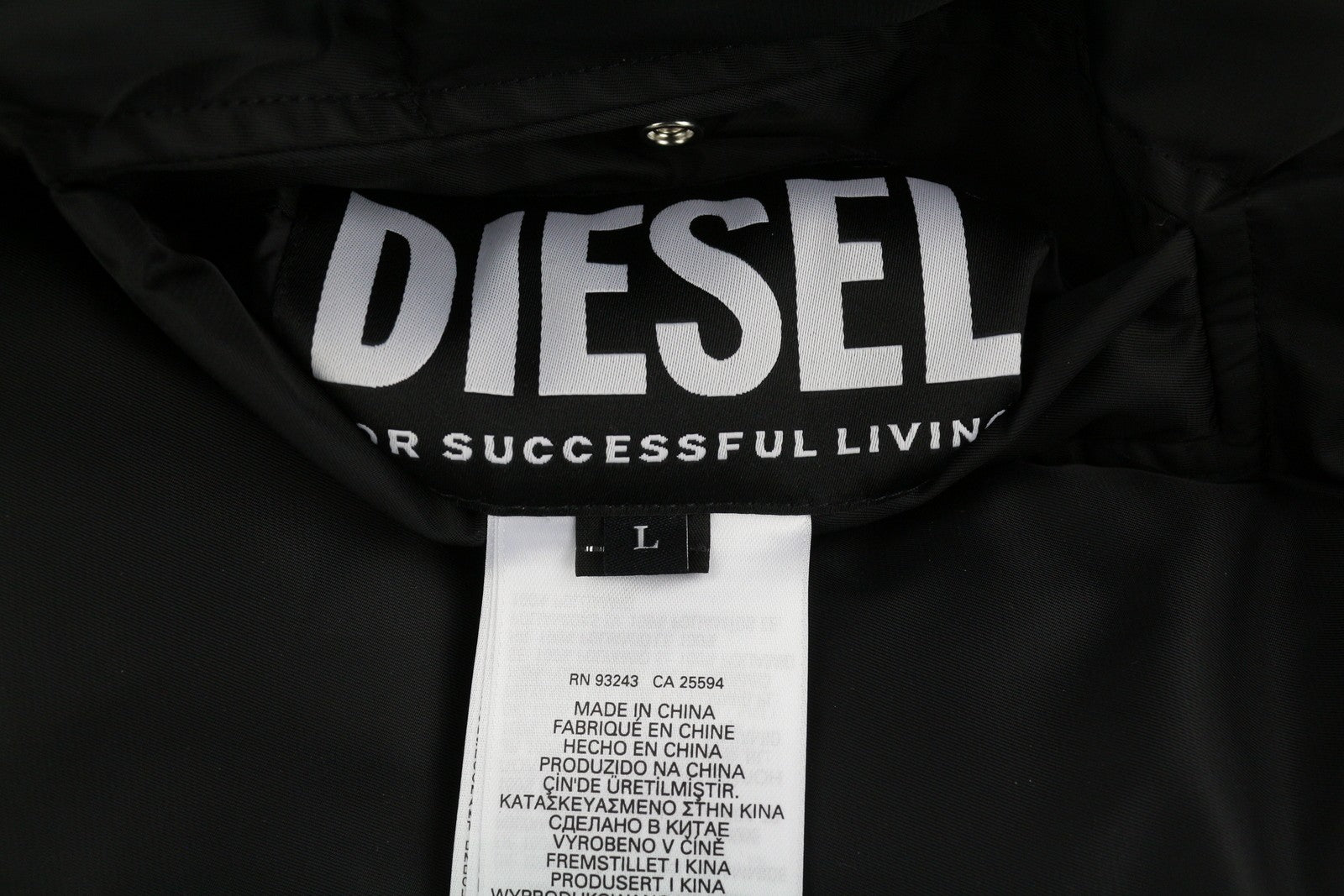 DIESEL W-Jupiter vyriška striukė L, juoda, dvipusė, blizganti, su logotipu, izoliuota, RRP 495 € 