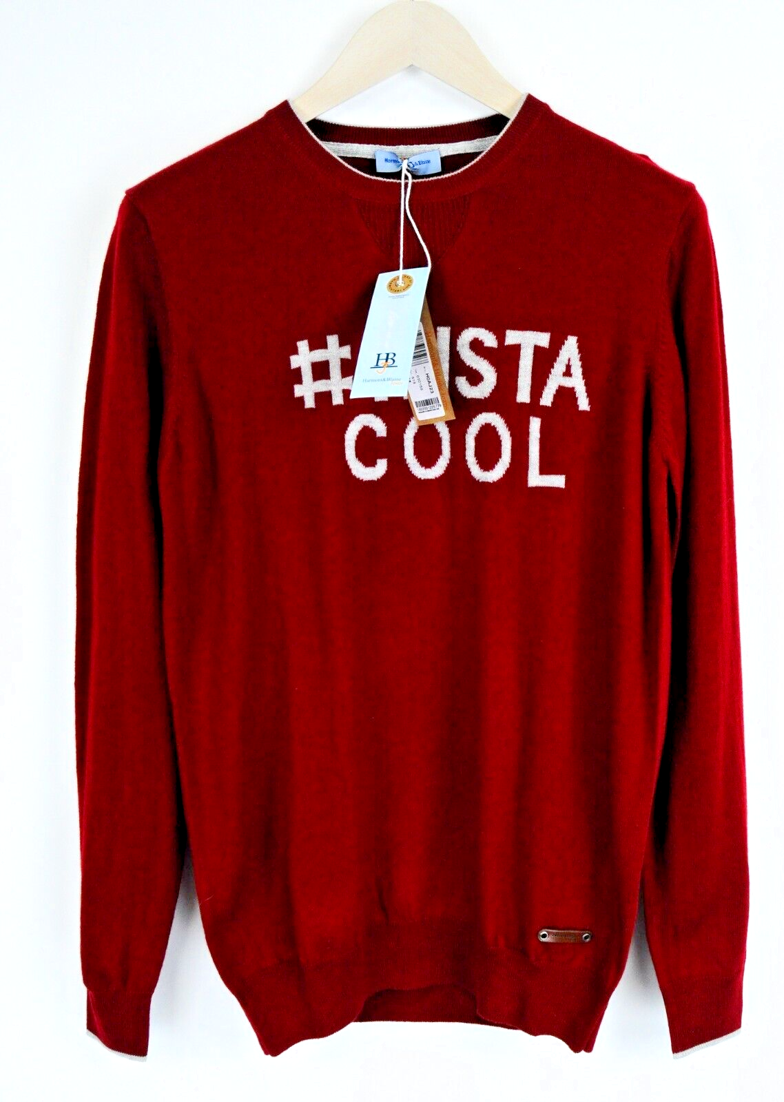 HARMONT &amp; BLAINE vyriškas raudonas vilnos mišinio ilgomis rankovėmis megztinis 