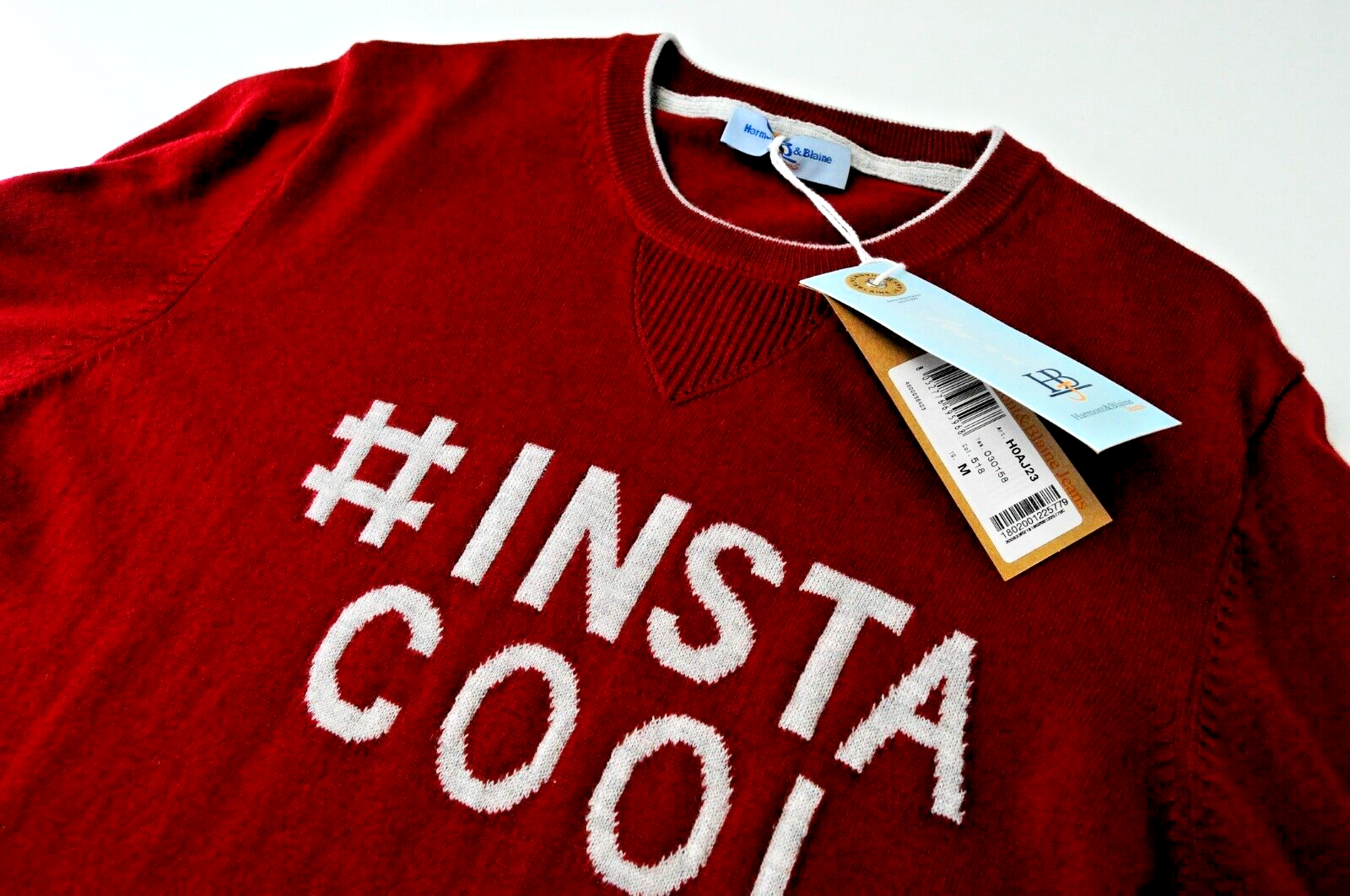 HARMONT &amp; BLAINE vyriškas raudonas vilnos mišinio ilgomis rankovėmis megztinis 