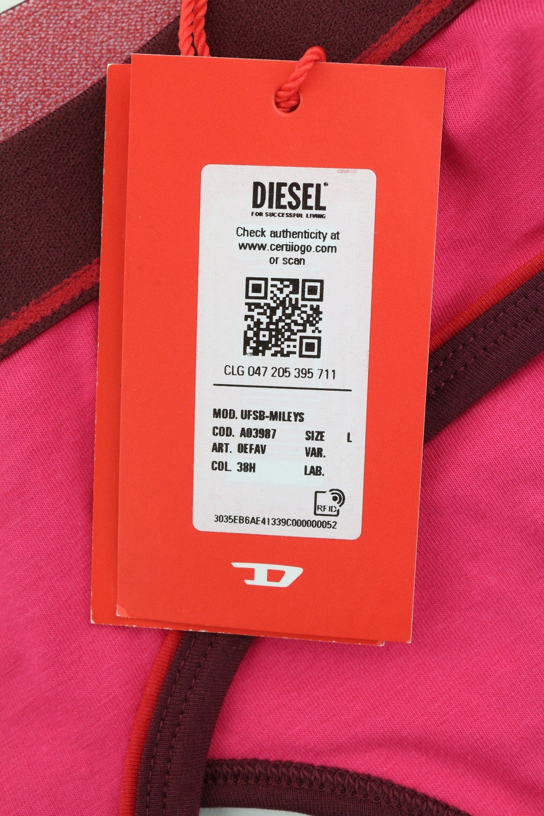 DIESEL Ufsb-Mileys Women Sports Bra L Pink Sleeveless Round Neck Stretch Logo