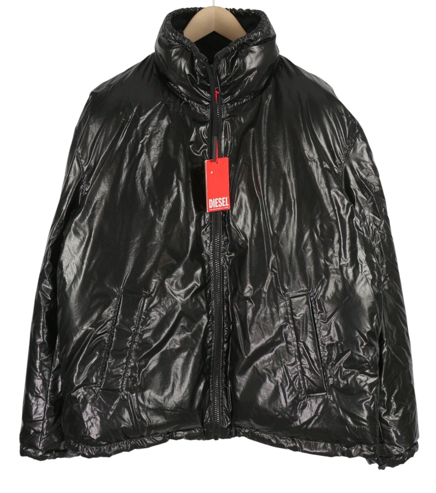 DIESEL W-Jupiter vyriška striukė XL, juoda, dvipusė, blizganti, izoliuota, RRP 495 € 