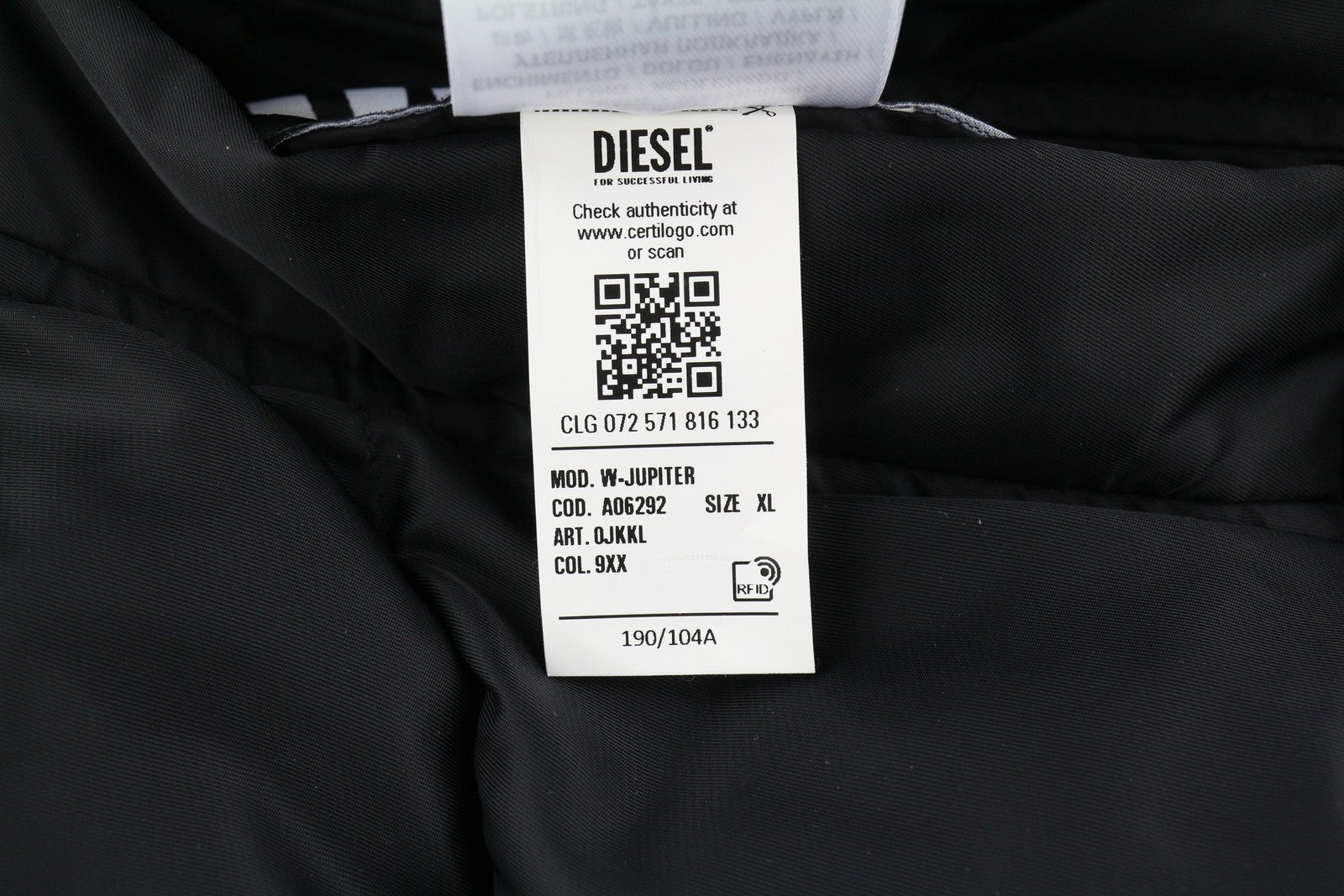 DIESEL W-Jupiter vyriška striukė XL, juoda, dvipusė, blizganti, izoliuota, RRP 495 € 