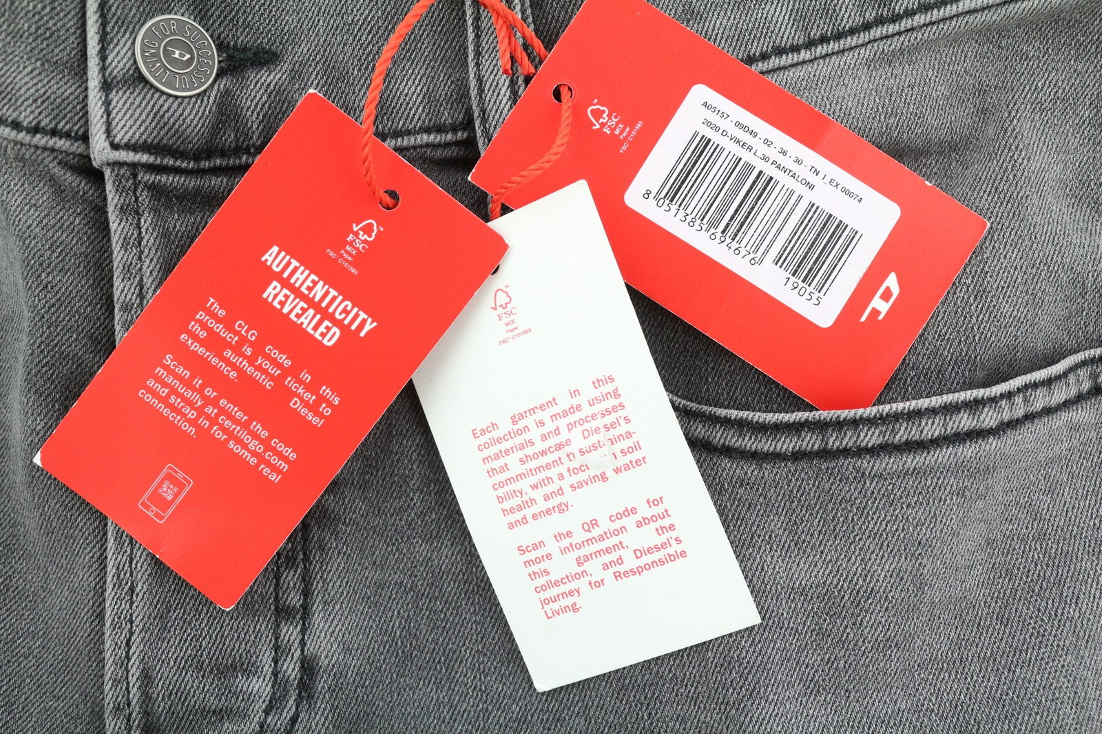 DIESEL 2020 D-Viker 09D49 vyriški džinsai W36/L30 įprasto kirpimo, tiesaus kirpimo, vidutinio juosmens. 