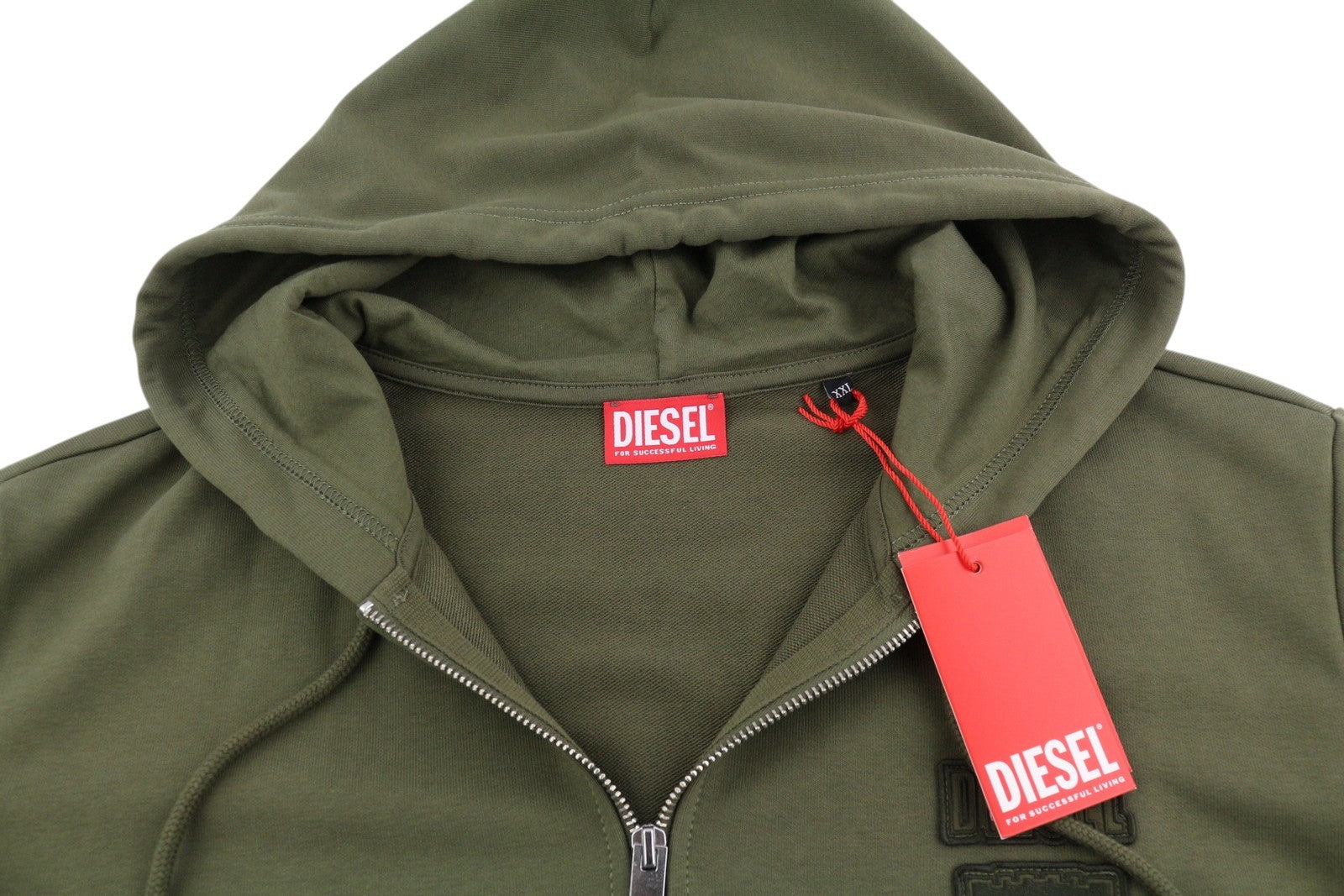 DIESEL S-Ginn-Hood-Zip-K10 vyriškas džemperis su gobtuvu, 2XL, žalias, su užtrauktuku ir medvilninėmis kišenėmis, rekomenduojama kaina – 160 € 
