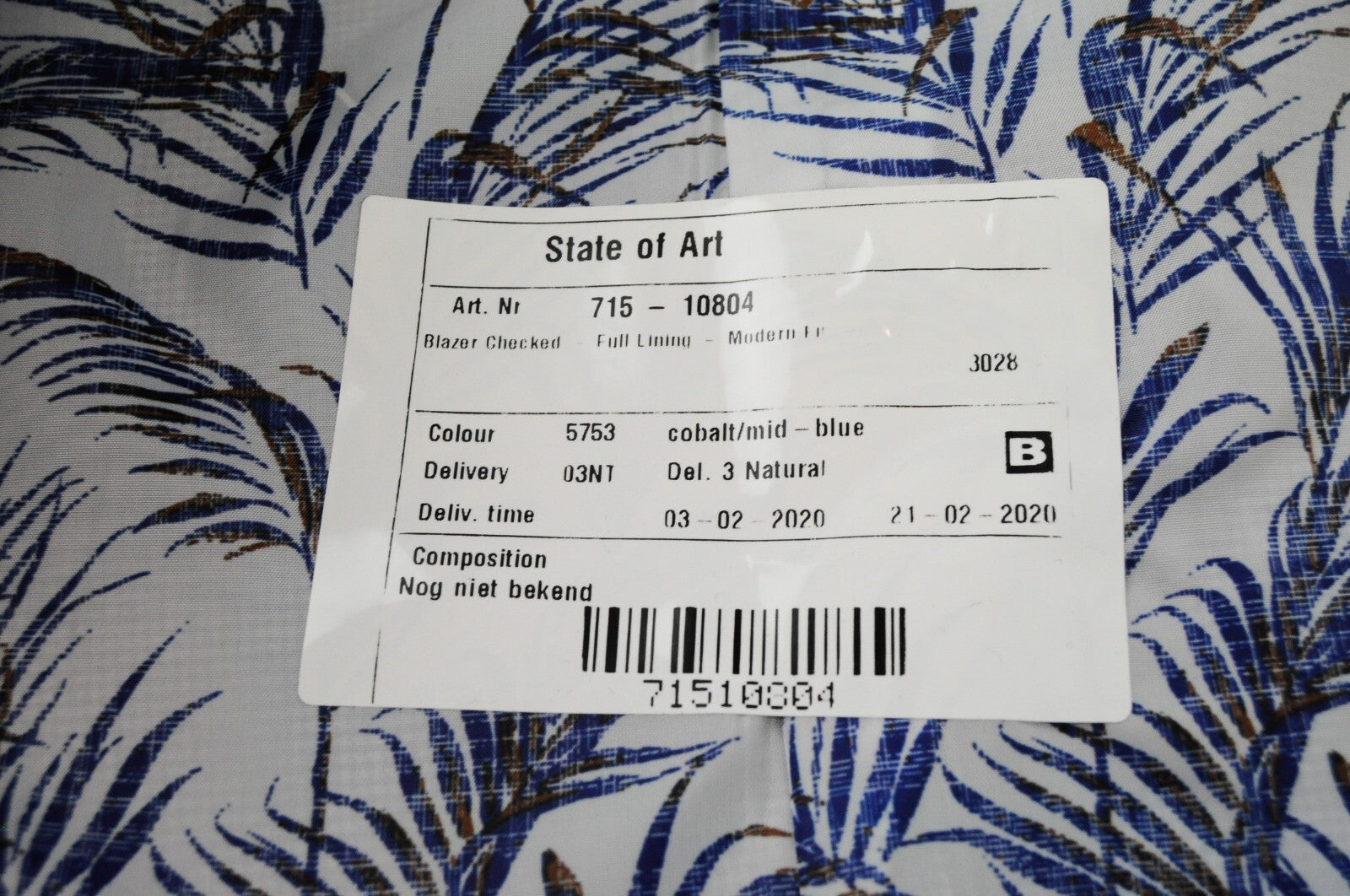 „STATE OF ART“ vyriškas L dydžio mėlynas languotas vieneilis švarkas su įpjova apykakle 