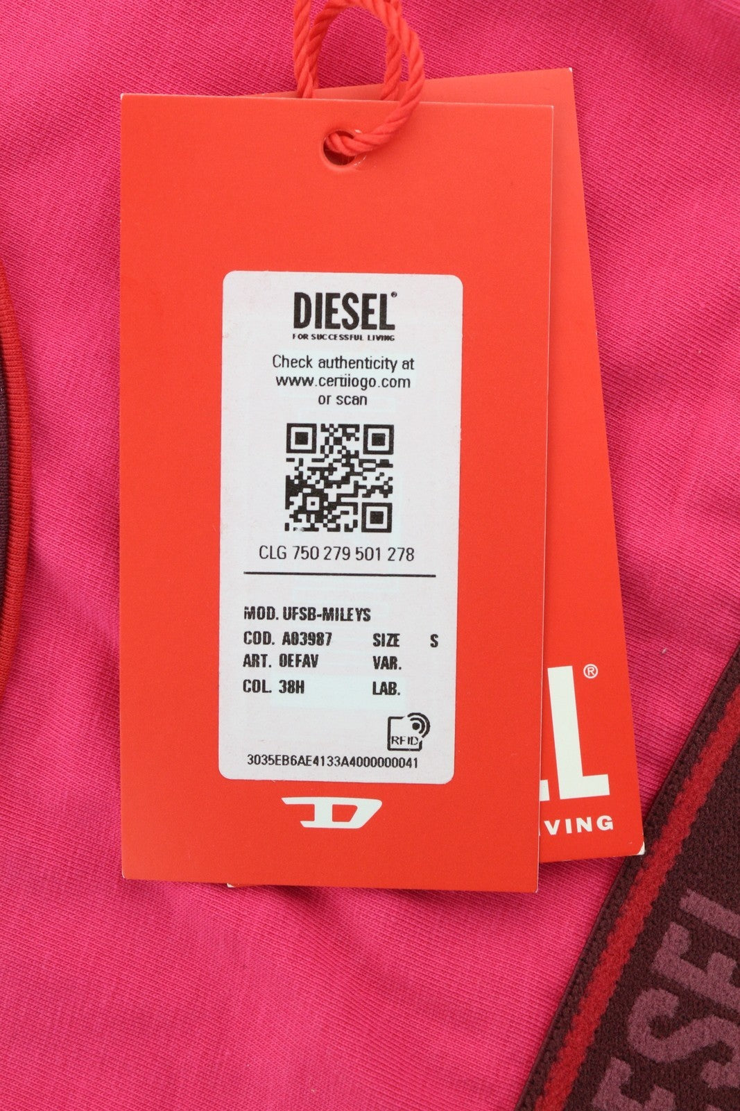 DIESEL Ufsb-Mileys moteriška sportinė liemenėlė S rožinė be rankovių apvaliu kaklu tamprus logotipas