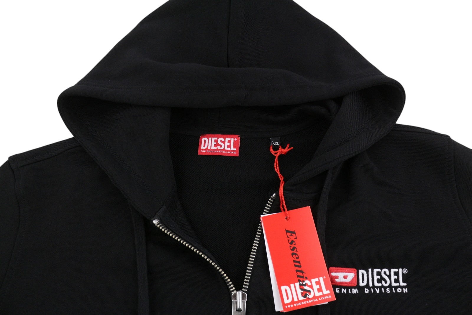 DIESEL S-Ginn-Hood-Zip-Div vyriškas džemperis su gobtuvu, 2XL, juodas, su užtrauktuku ir medvilninėmis kišenėmis, rekomenduojama kaina – 185 € 