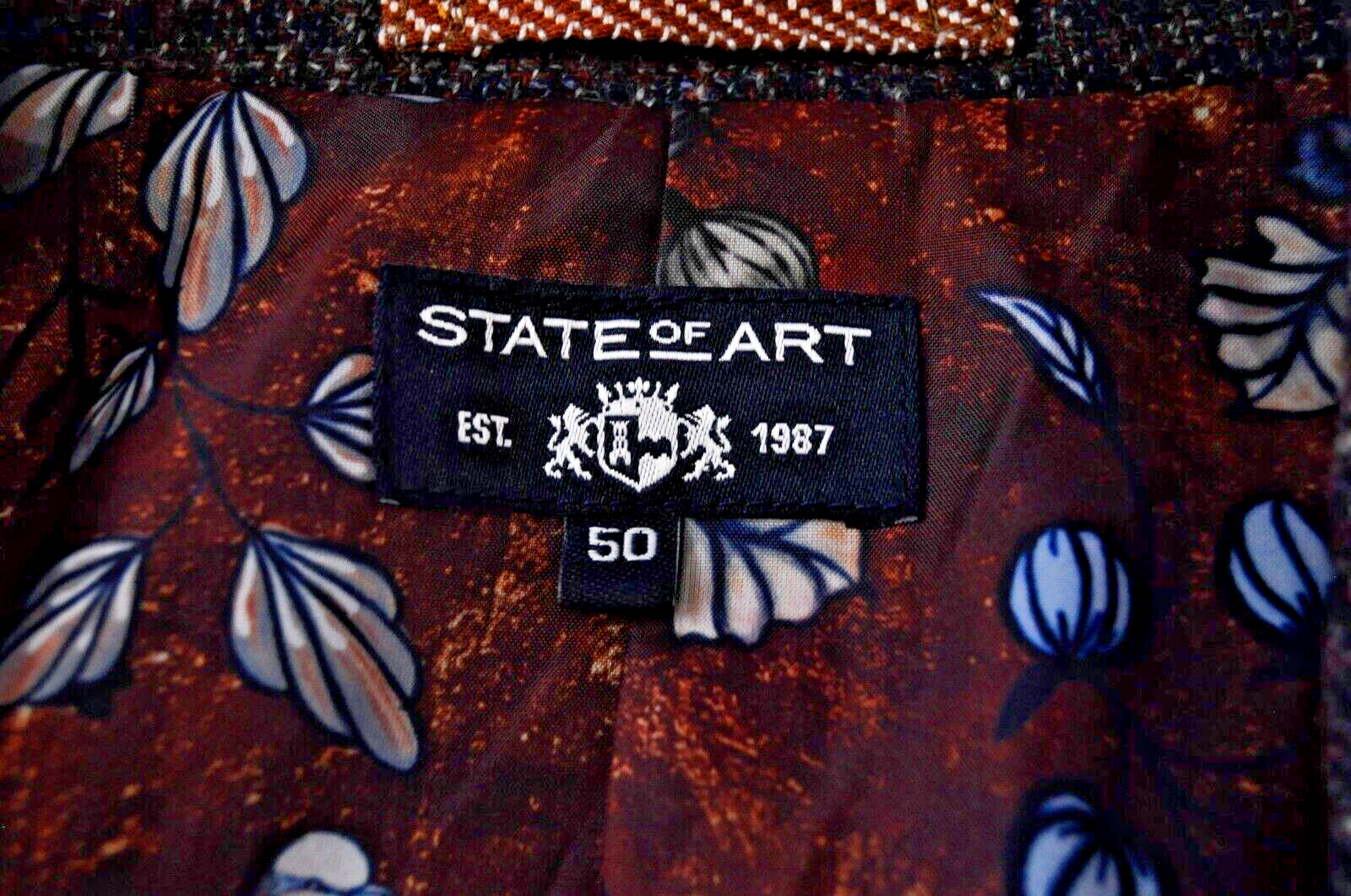 „STATE OF ART“ vyriškas 50 rudos ir tamsiai mėlynos spalvos klasikinis vieneilis švarkas iš medvilninės vilnos 