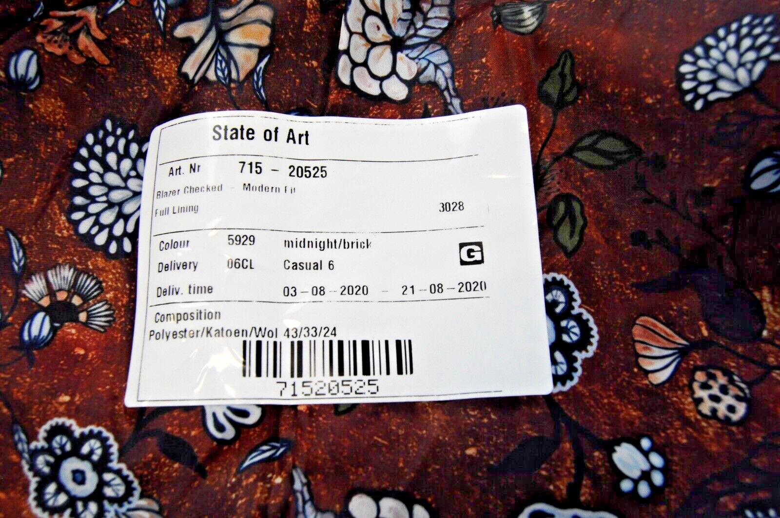 „STATE OF ART“ vyriškas 50 rudos ir tamsiai mėlynos spalvos klasikinis vieneilis švarkas iš medvilninės vilnos 