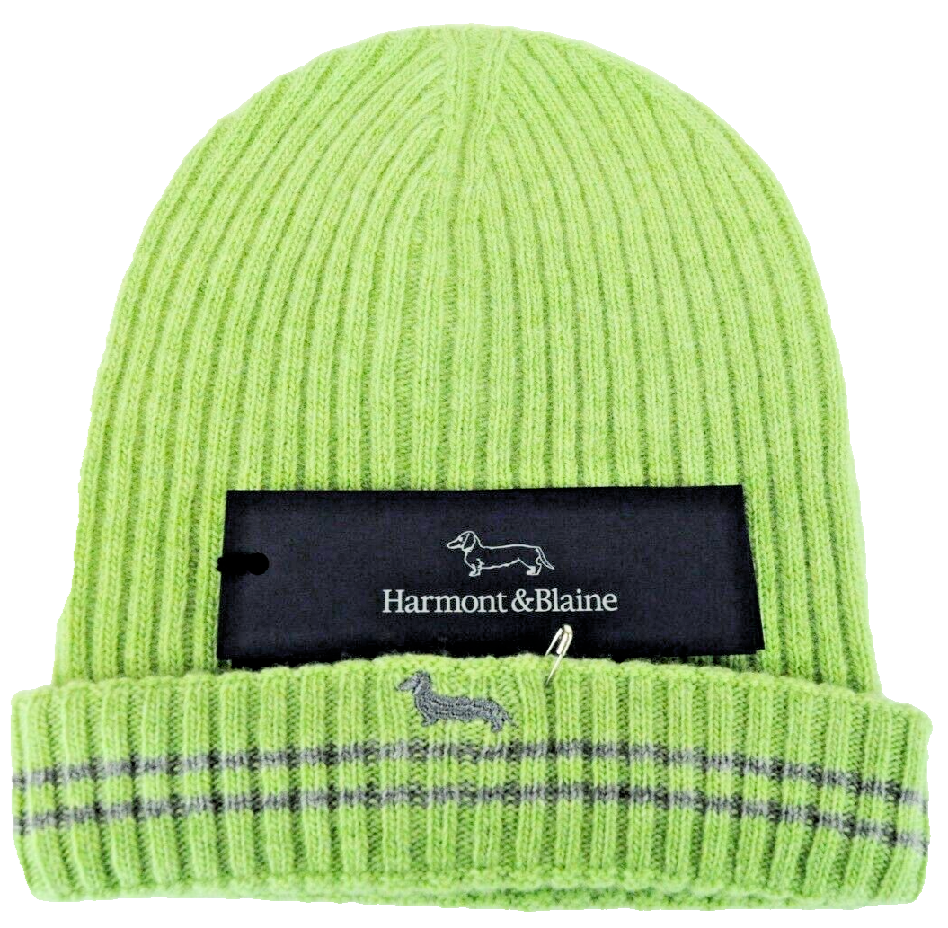 HARMONT &amp; BLAINE vyriška žalia vilnonė megzta kepurė su logotipu ir unisex logotipu 