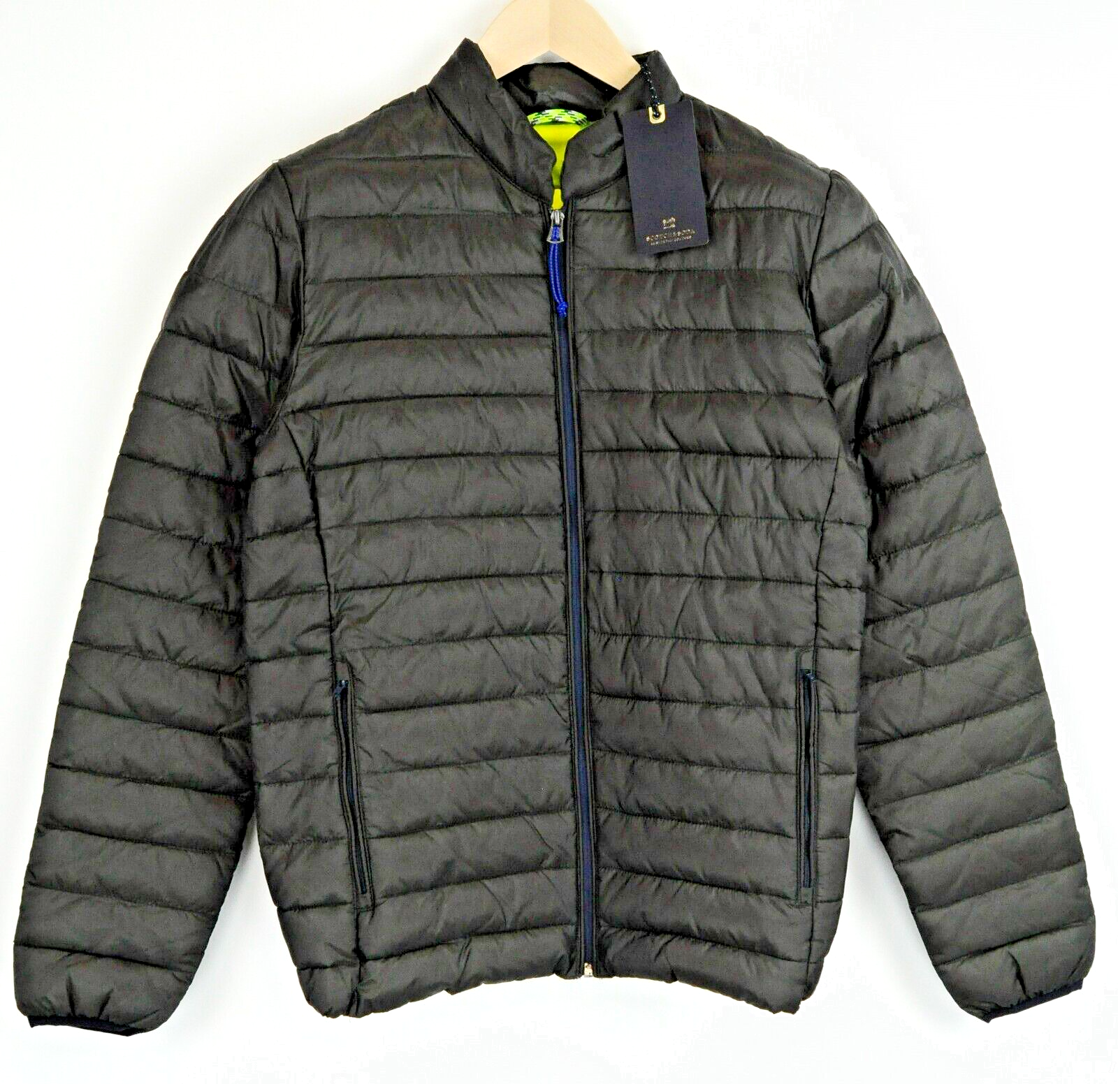 SCOTCH &amp; SODA vyriška dygsniuota tamsiai chaki spalvos lengva striukė su užtrauktuku ir pamušalu. 