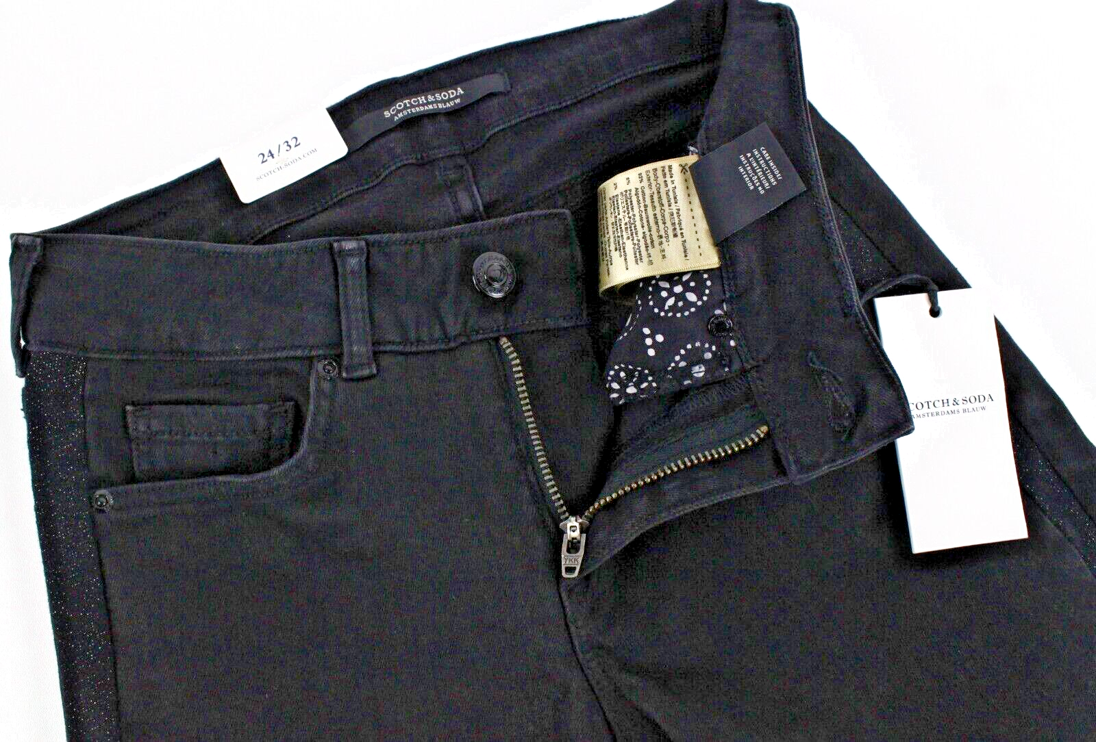 SCOTCH &amp; SODA moteriškos džinsinės kelnės W24/L32 La Bohemienne juodos su siuvinėtais aptemptais raštais 