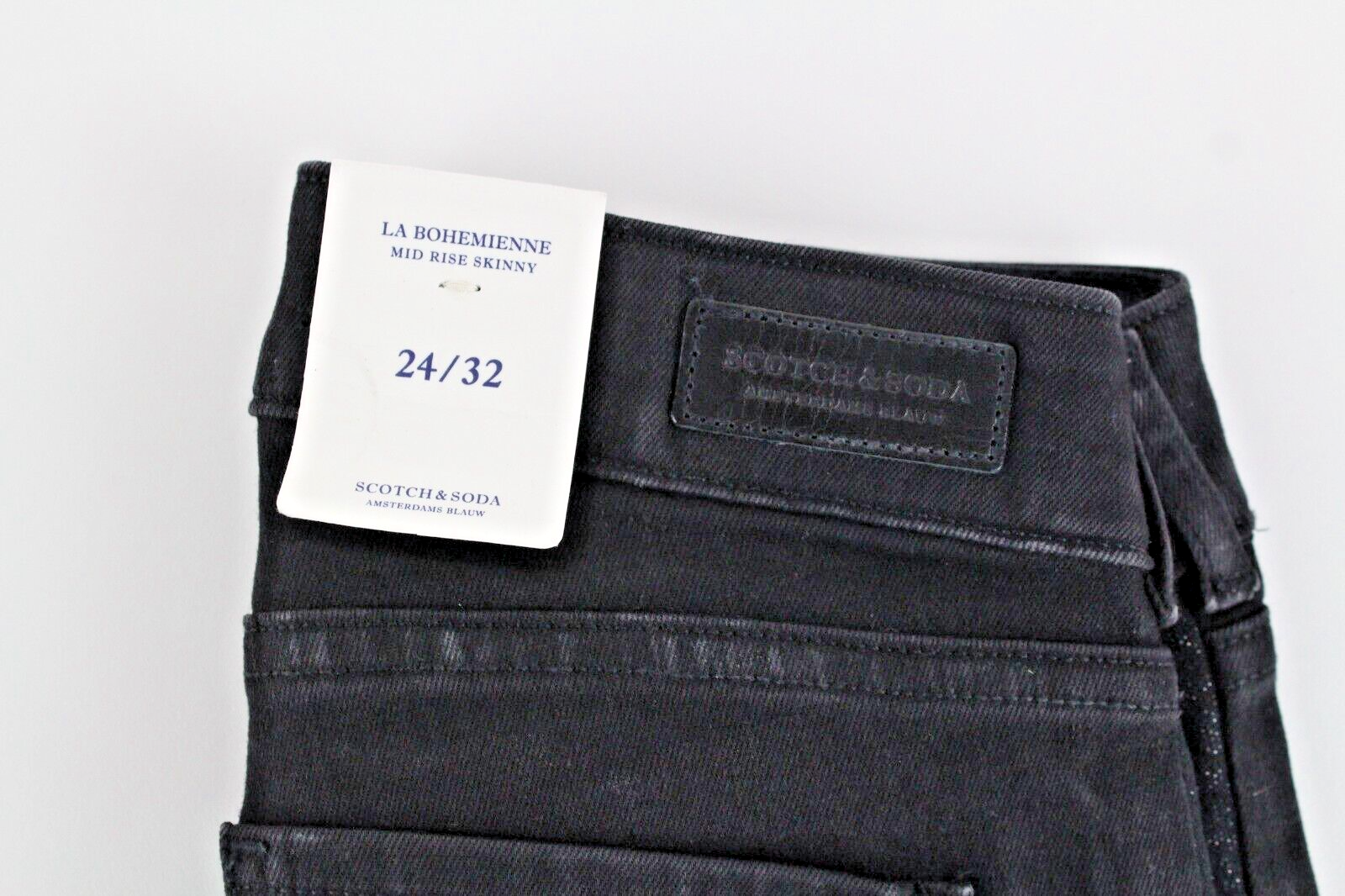 SCOTCH &amp; SODA moteriškos džinsinės kelnės W24/L32 La Bohemienne juodos su siuvinėtais aptemptais raštais 