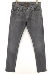 NUDIE JEANS aptempti ilgi vyriški džinsai W31/L34 organinės anglies spalvos, ploni, užtrauktuku 