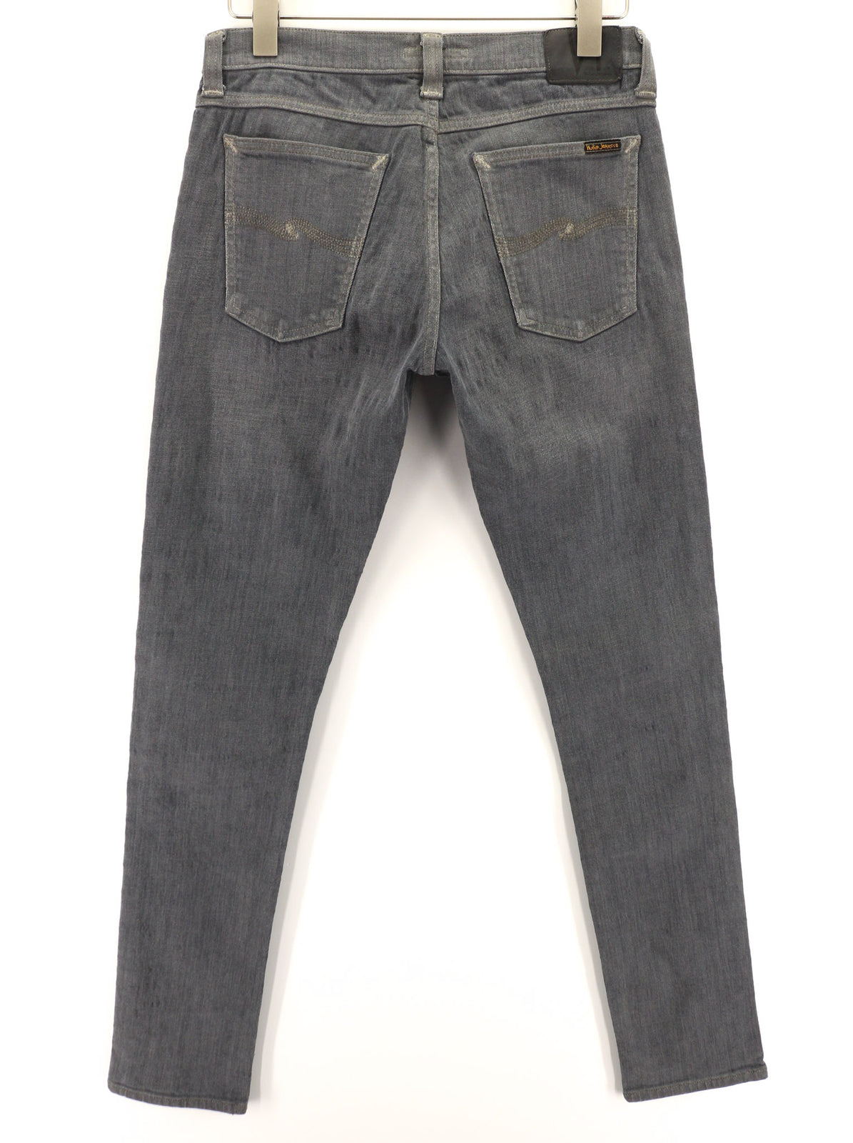 NUDIE JEANS aptempti ilgi vyriški džinsai W31/L34 organinės anglies spalvos, ploni, užtrauktuku 