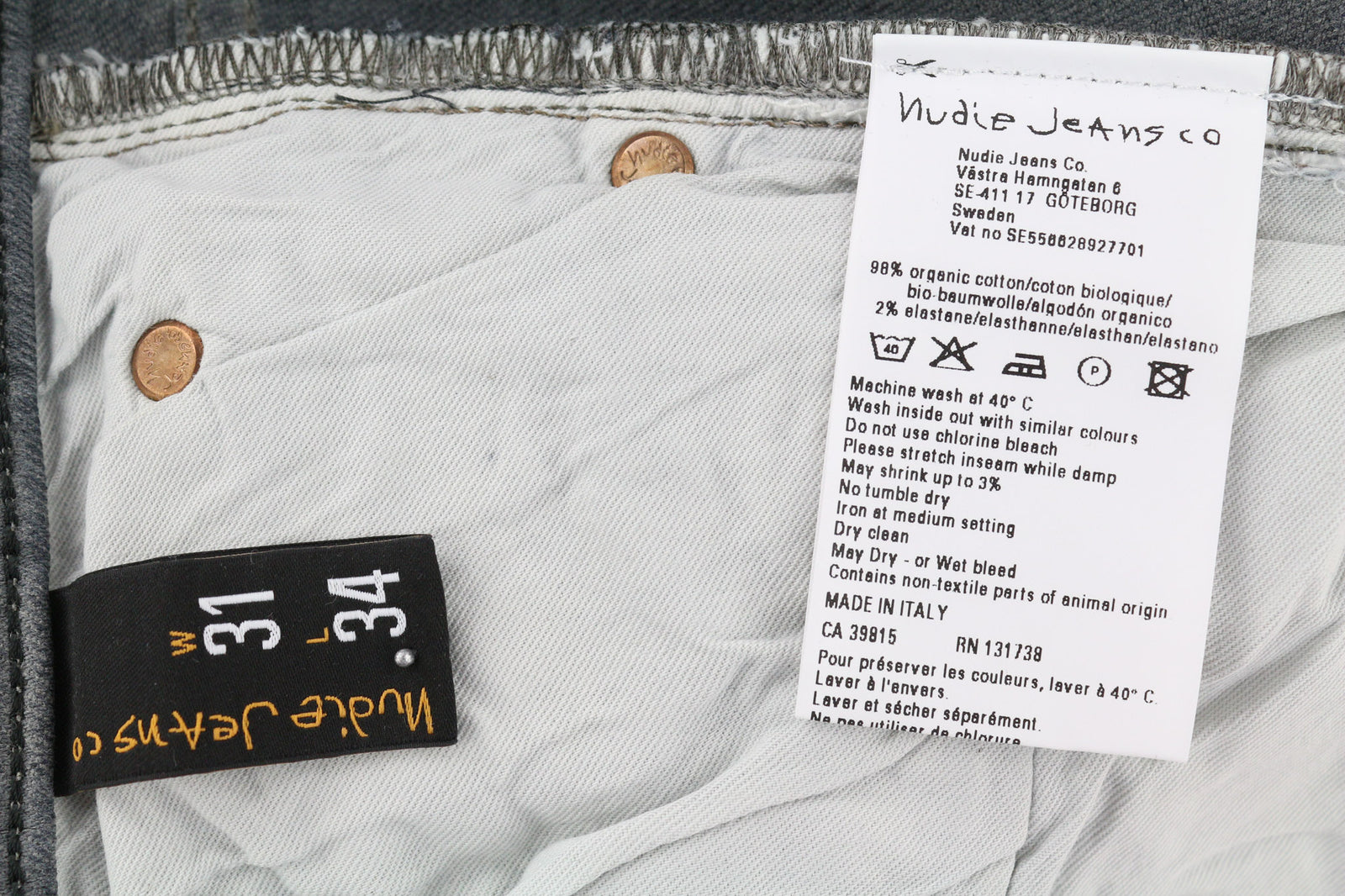 NUDIE JEANS aptempti ilgi vyriški džinsai W31/L34 organinės anglies spalvos, ploni, užtrauktuku 