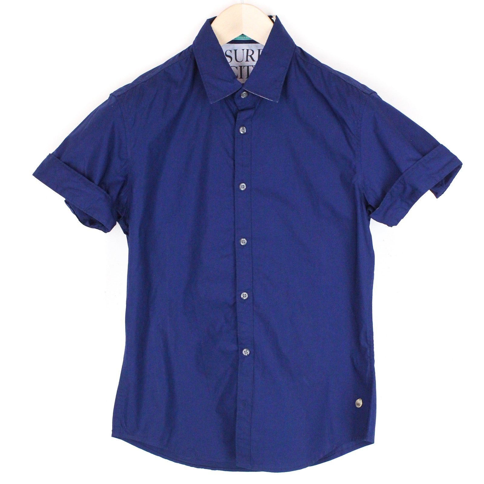 SCOTCH & SODA Men's Shirt S Blue Slim Short Sleeve Cotton Button-Up