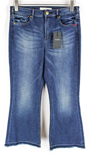 SCOTCH &amp; SODA moteriški džinsai W30/L30 mėlyni indigo spalvos platėjantys tamprūs neapdoroto apvado klasikiniai trumpi 