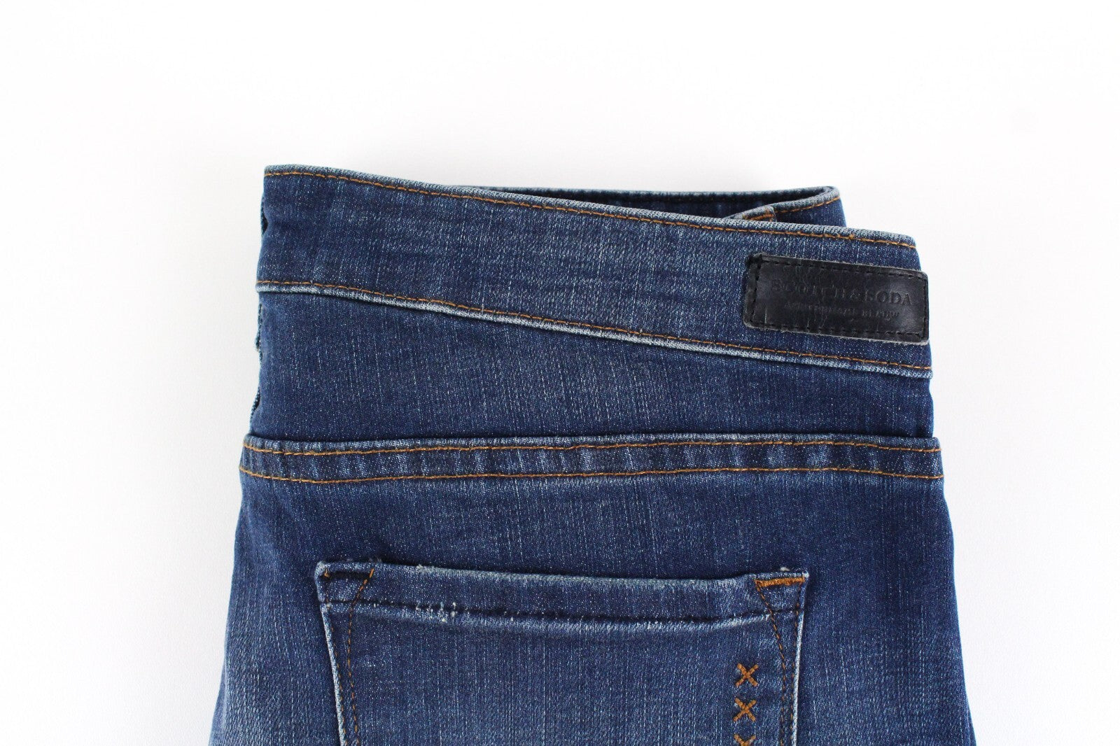 SCOTCH &amp; SODA moteriški džinsai W30/L30 mėlyni indigo spalvos platėjantys tamprūs neapdoroto apvado klasikiniai trumpi 