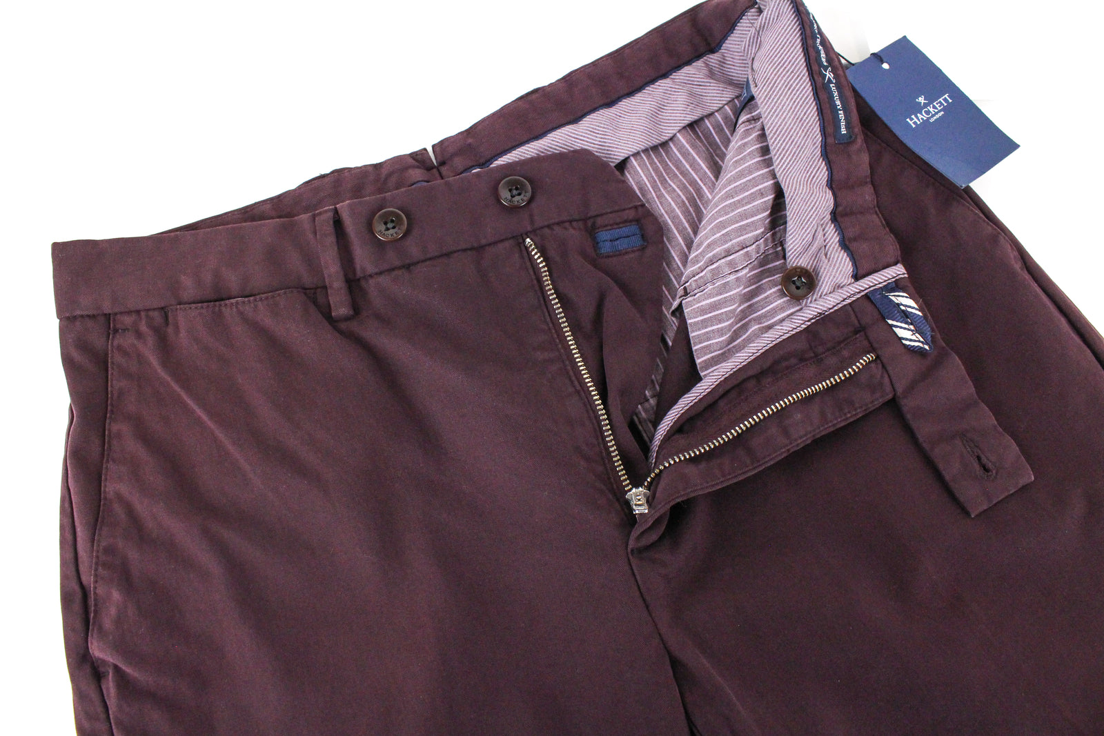 HACKETT Sanderson Men Trousers 30R Pleated Purple Cotton Stretch Classic