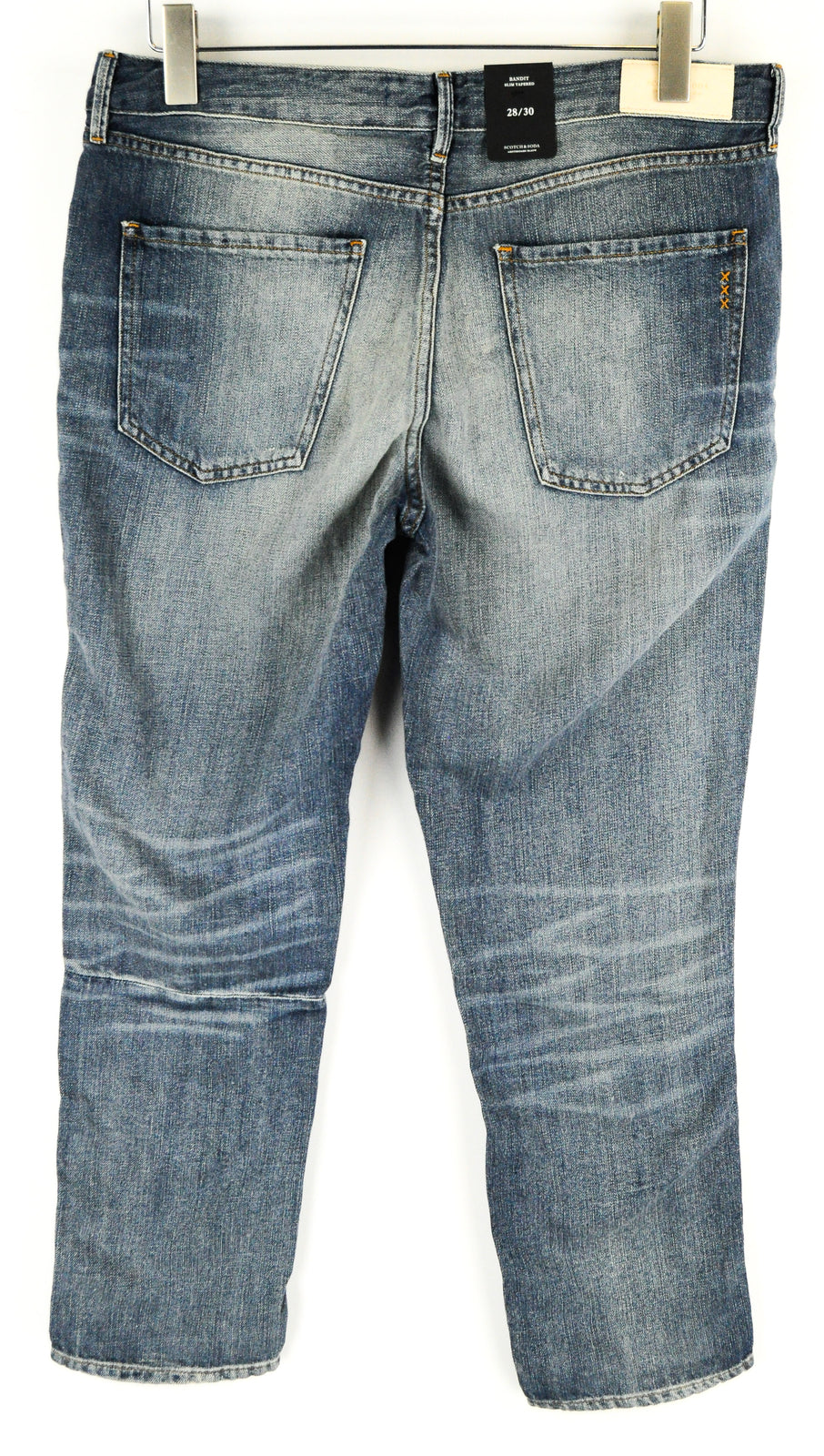 „SCOTCH &amp; SODA Bandit“ moteriški džinsai W28/L30 Slim Tapered medvilniniai lininiai džinsai, mėlyni, plėšyti 