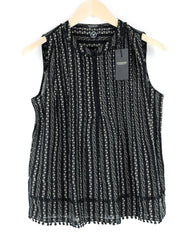 SCOTCH & SODA Women Black Tank Top S Sleeveless Melange Tiered Pom Poms Print