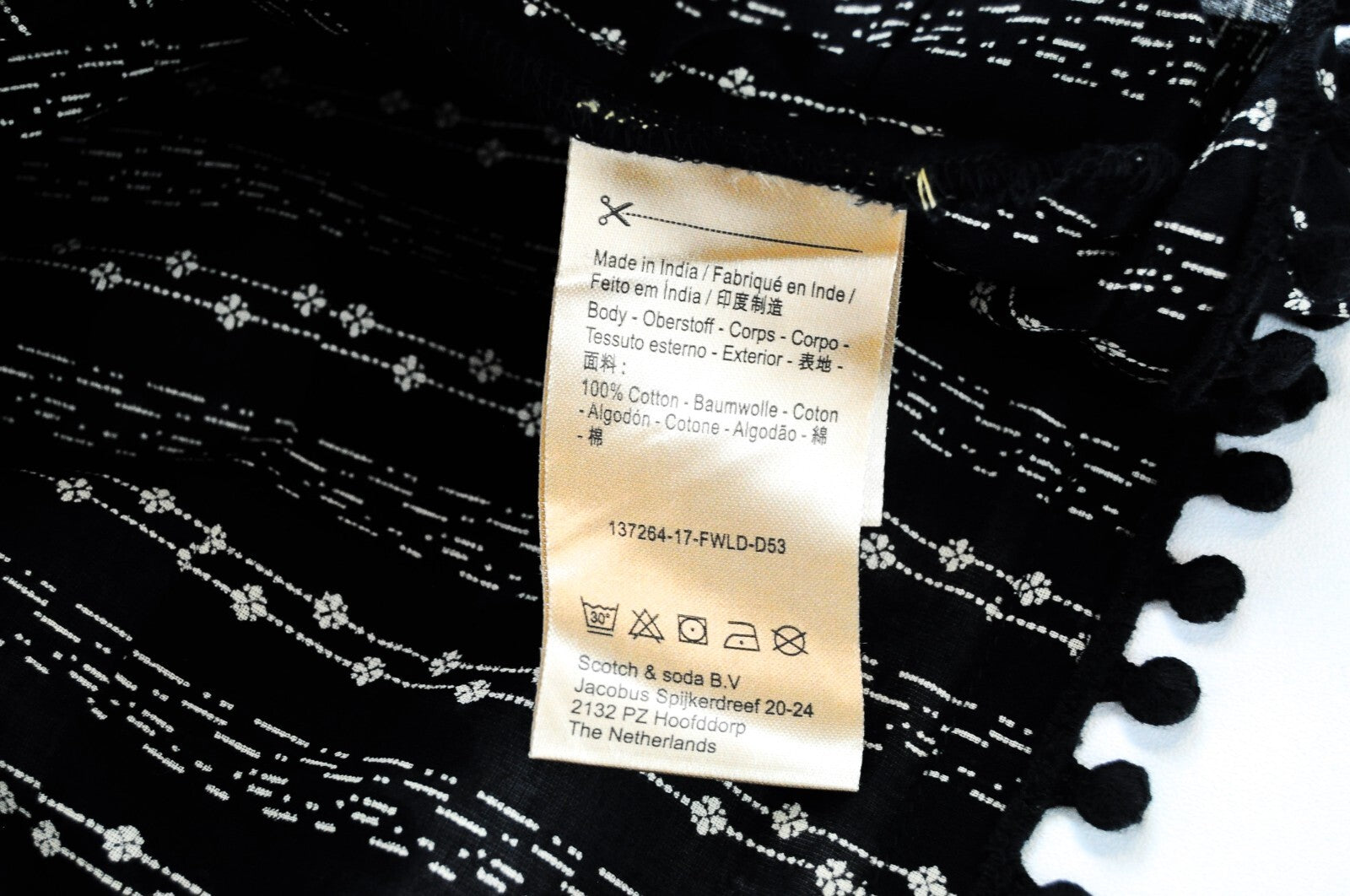 SCOTCH & SODA Women Black Tank Top S Sleeveless Melange Tiered Pom Poms Print