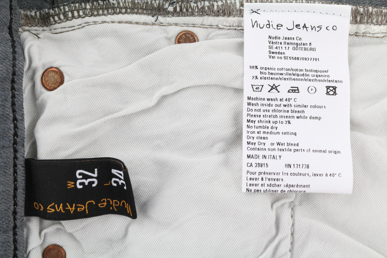 NUDIE JEANS aptempti ilgi vyriški džinsai W32/L34 organinės anglies spalvos ploni plautos pilkos spalvos 