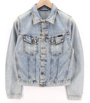 NUDIE JEANS Terry Men Jacket S Denim Bleach Blue Washed Spread Neck Buttoned