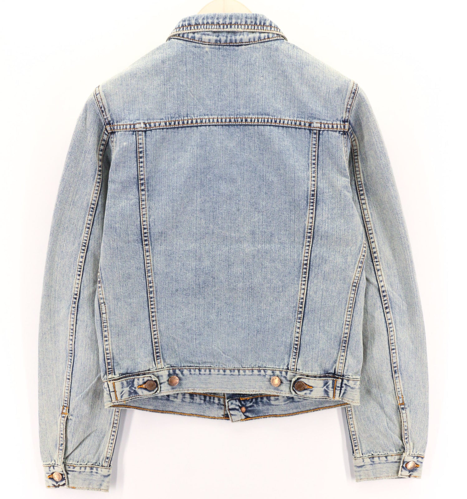 NUDIE JEANS Terry Men Jacket S Denim Bleach Blue Washed Spread Neck Buttoned