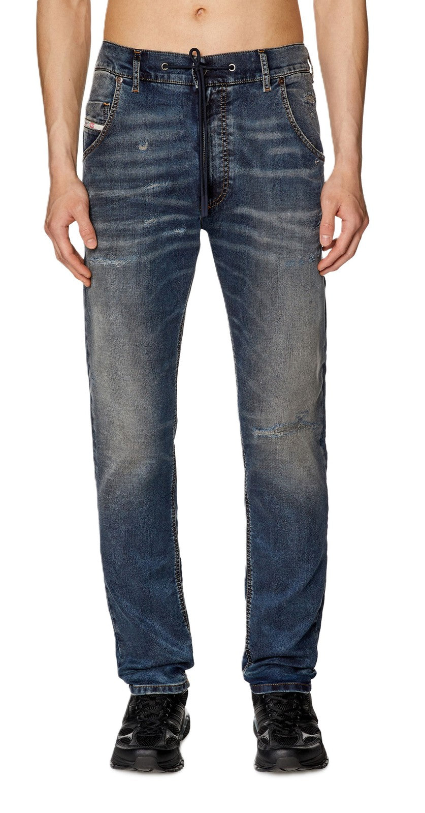 DIESEL Krooley-E-Ne E9H98 vyriški džinsai W38/L32 Jogg Distress skalbtos mėlynos spalvos, rekomenduojama kaina – 295 € 