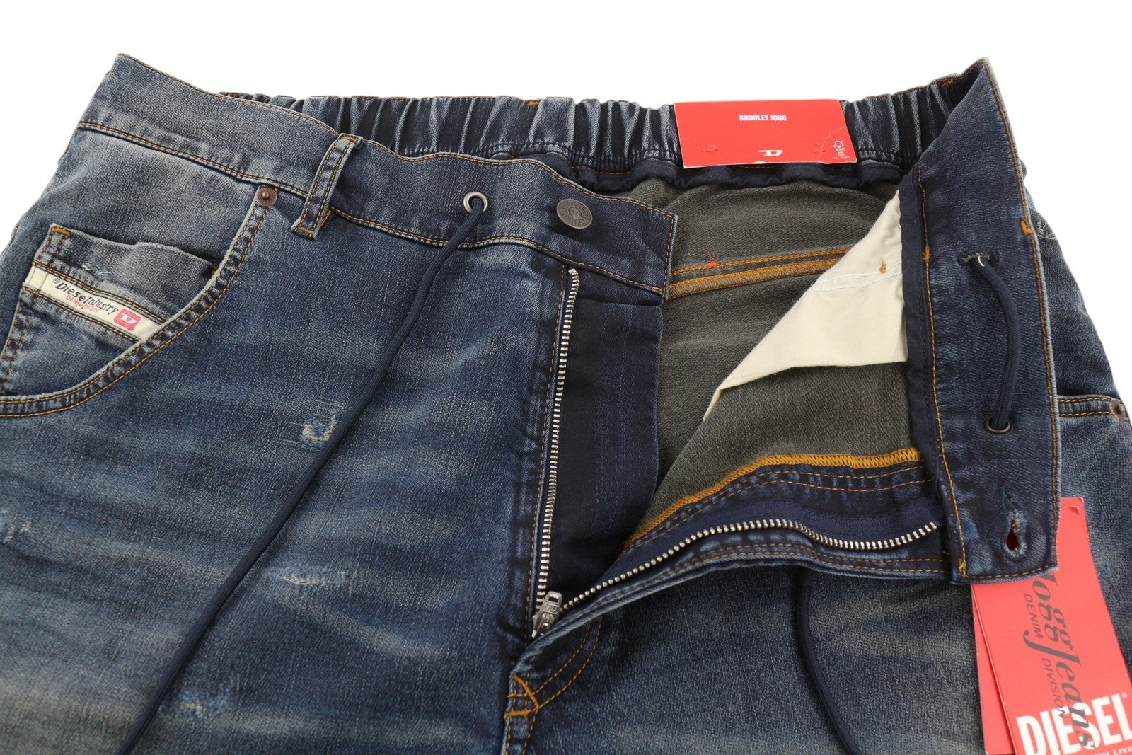 DIESEL Krooley-E-Ne E9H98 vyriški džinsai W38/L32 Jogg Distress skalbtos mėlynos spalvos, rekomenduojama kaina – 295 € 