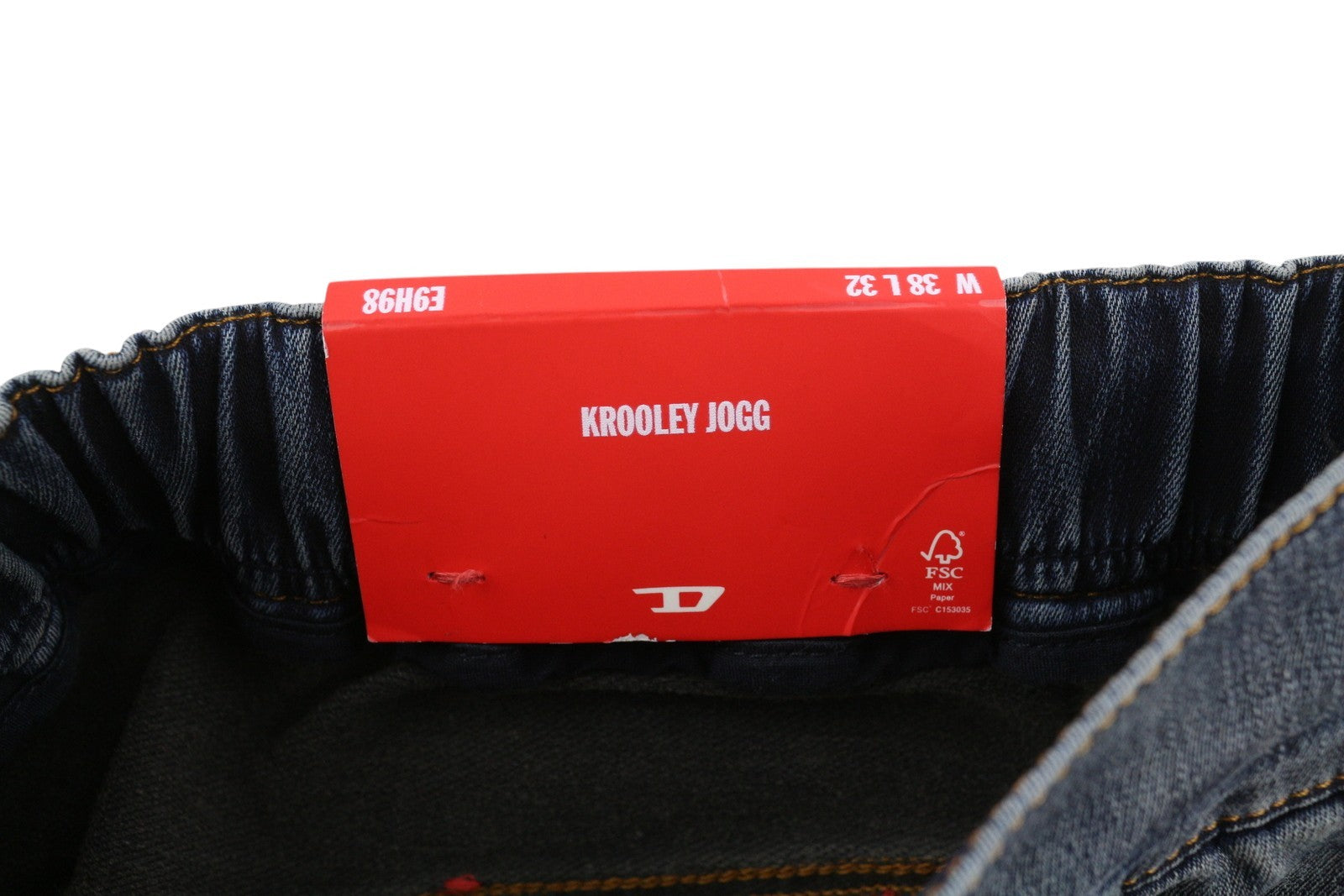 DIESEL Krooley-E-Ne E9H98 vyriški džinsai W38/L32 Jogg Distress skalbtos mėlynos spalvos, rekomenduojama kaina – 295 € 