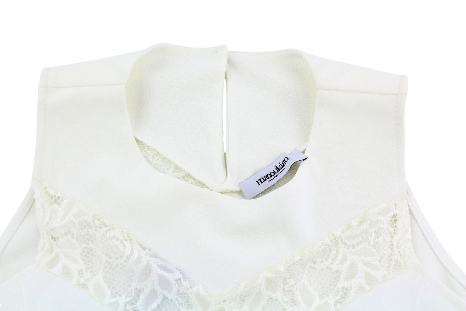 MANOUKIAN moteriška suknelė OS balta rankovėmis nėrinių apdaila saulės tipo pamušalu trumpi šviesūs 