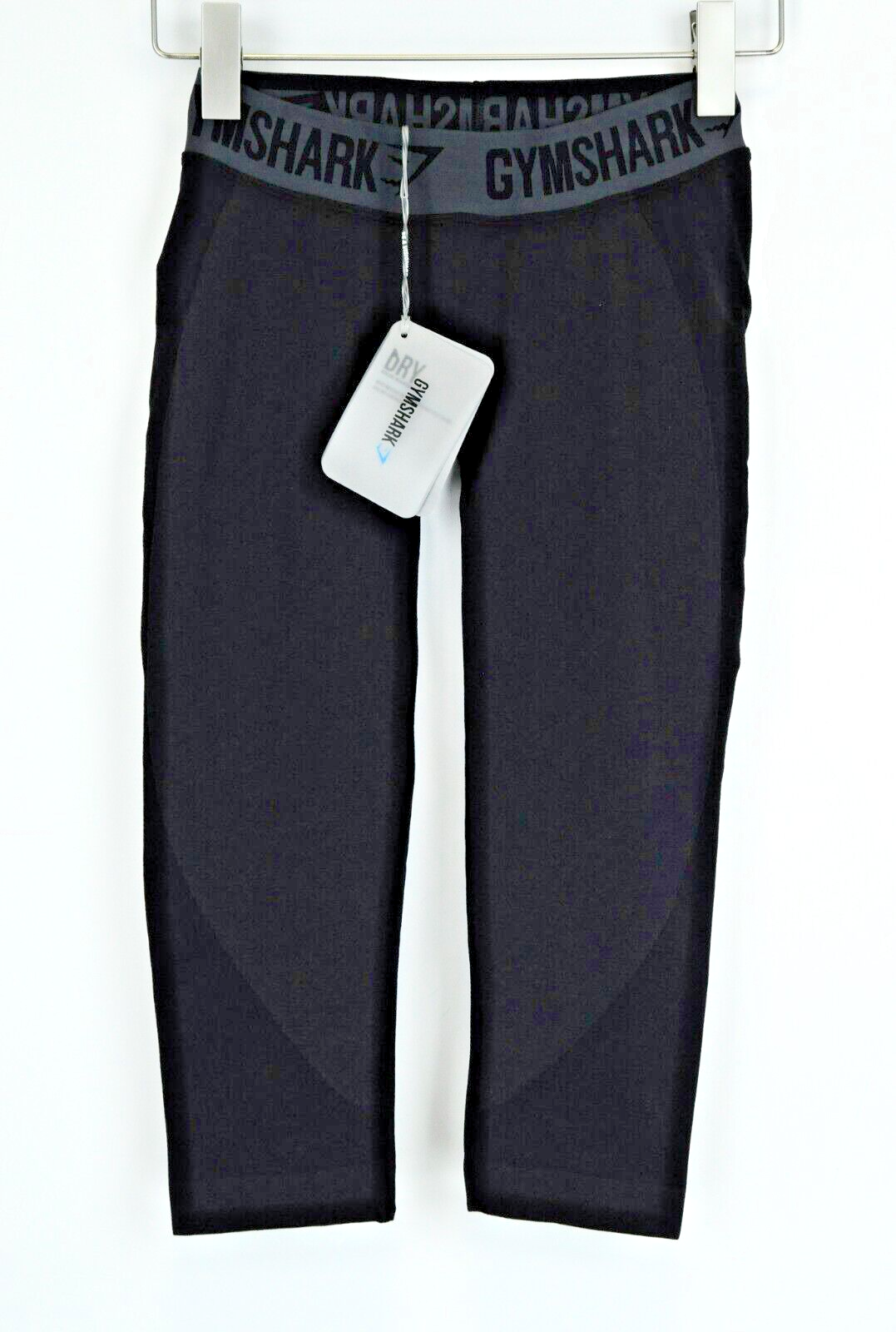 GYMSHARK moteriškos juodos, trumpos, tamprios tamprės su logotipu ir juosmens juosta S dydžio 