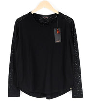 MAISON SCOTCH Women Long Sleeve T-Shirt S Leopard Print Crew Neck Black Sheer