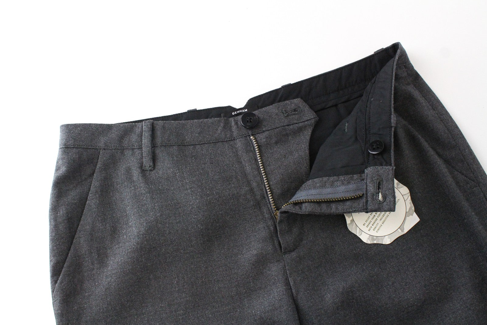 DENHAM Ocean Men's Trousers S Grey Stretch Pleated Cropped Smart Classic