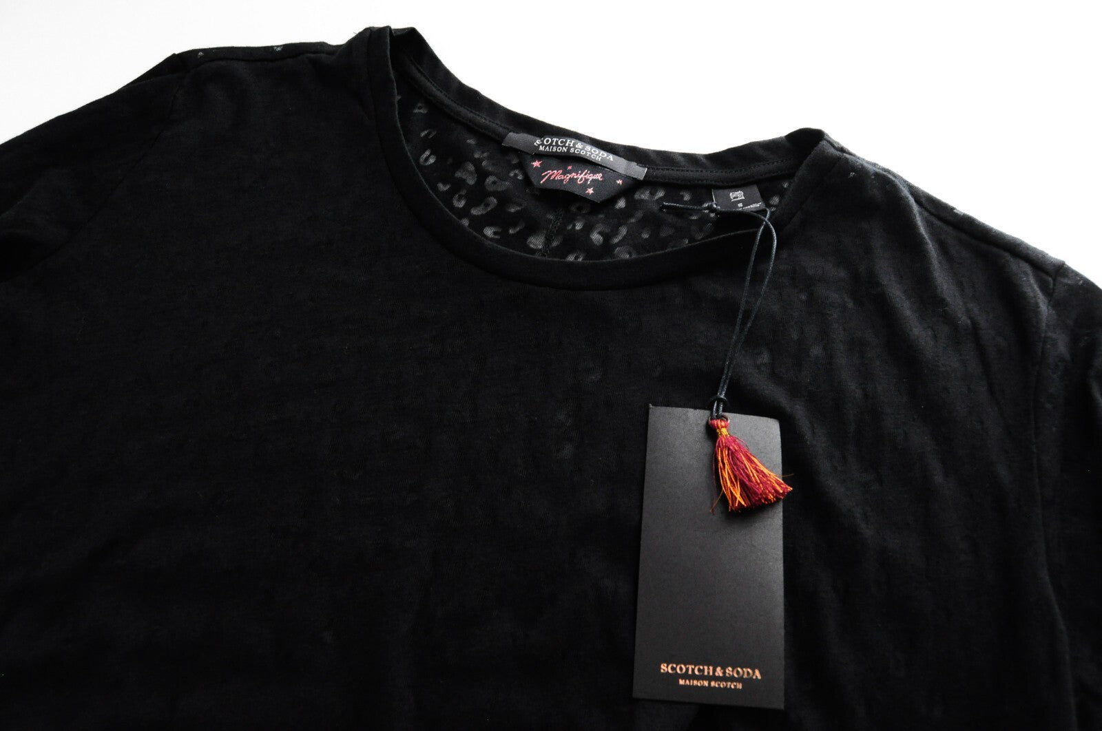 MAISON SCOTCH moteriški marškinėliai S dydžio juodi leopardo rašto apvali kaklo iškirpte ilgomis rankovėmis 