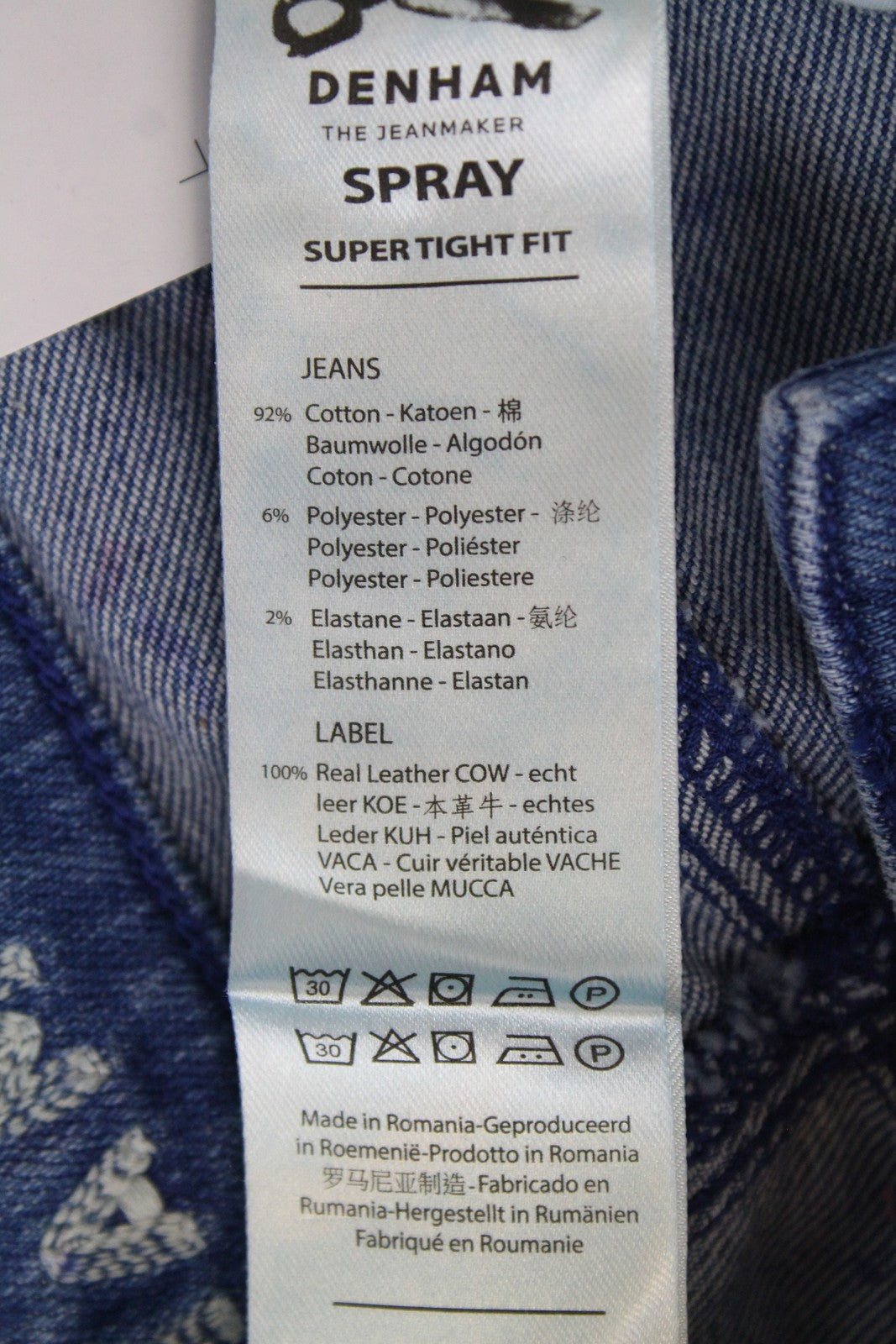 DENHAM purškiami moteriški itin aptempti W25/L28 mėlyni tamprūs medvilniniai džinsai 