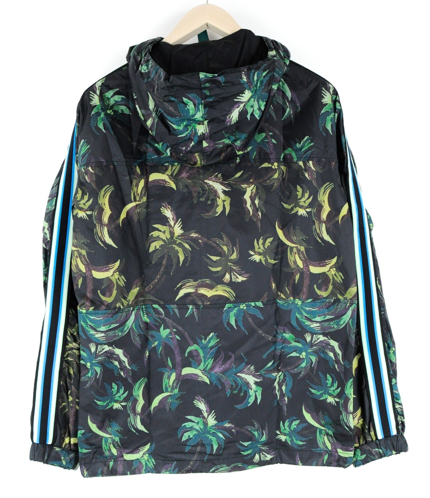 SCOTCH &amp; SODA vyriška striukė su gobtuvu, vėjui nepralaidi, S dydžio, juodo melanžo, palmių rašto. 