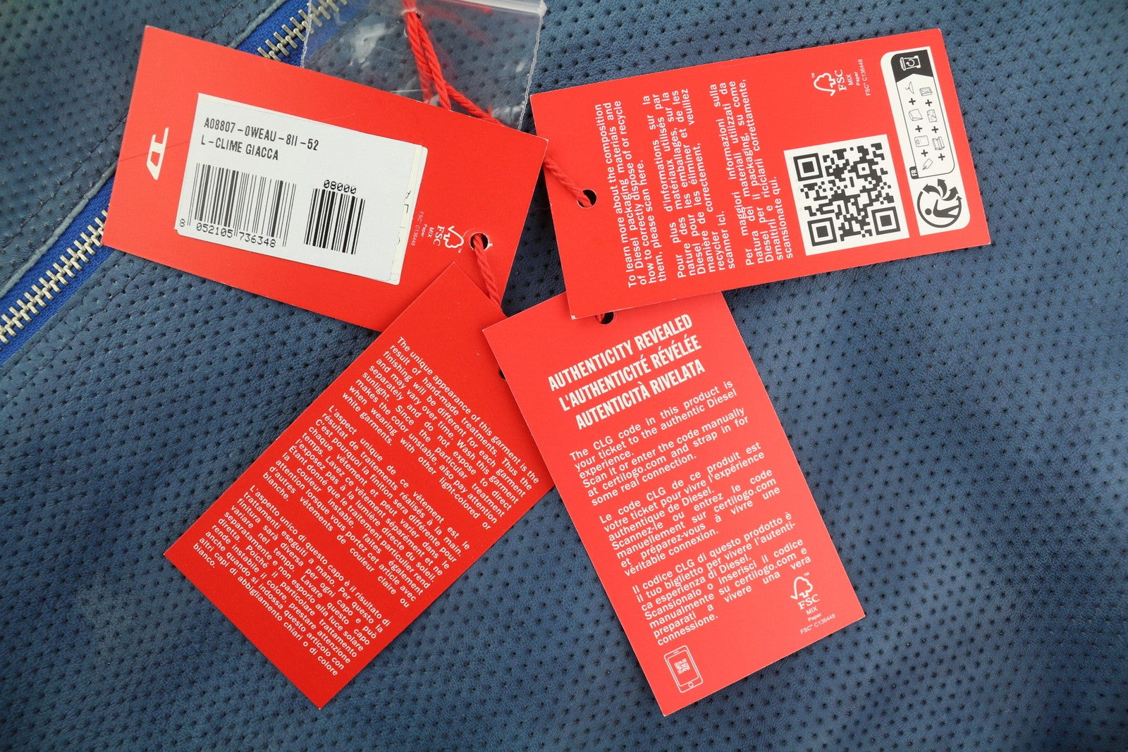 DIESEL L-Clime vyriška striukė 52 su skalbtos mėlynos spalvos avikailio oda, užtrauktuku, RRP 750 € 