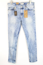 SCOTCH &amp; SODA Skim vyriški džinsai W34/L34 skalbtos, aptemptos, mėlynos spalvos, tamprios medvilnės džinsinės kelnės 